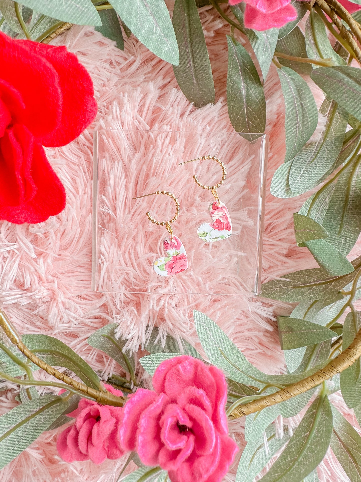 Vintage Rose Heart Huggie Hoops // Vday 2023