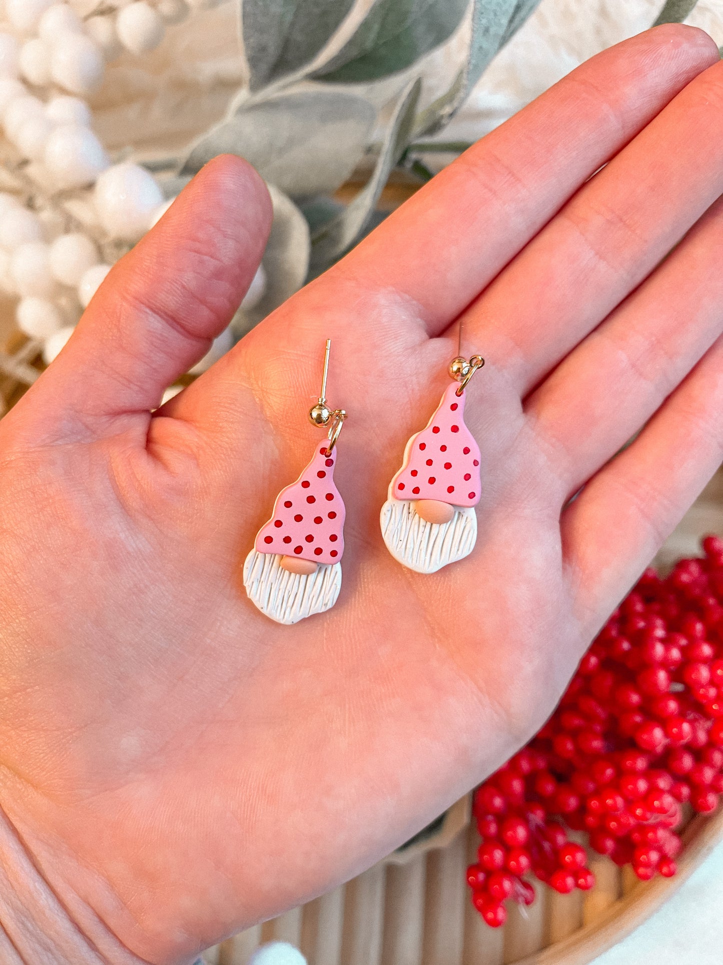 Pink Polka Dots Gnomie Homie Dangles // Holiday Collection