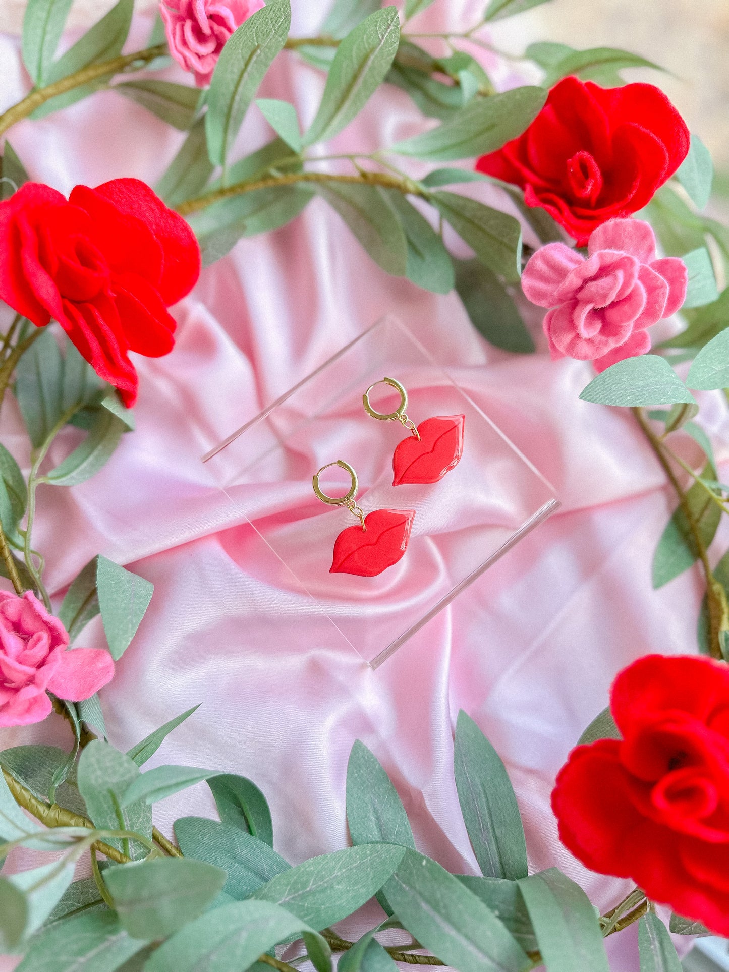 Glossy Red Lips Huggie Hoops // Vday 2023