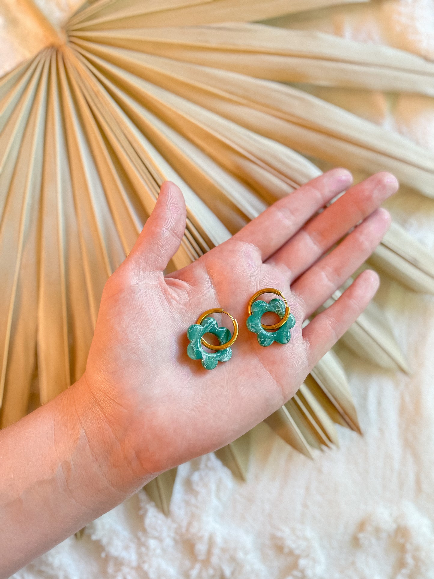 Jade Marble Daisy Huggie Hoops- GOLD // Summer Collection 2022