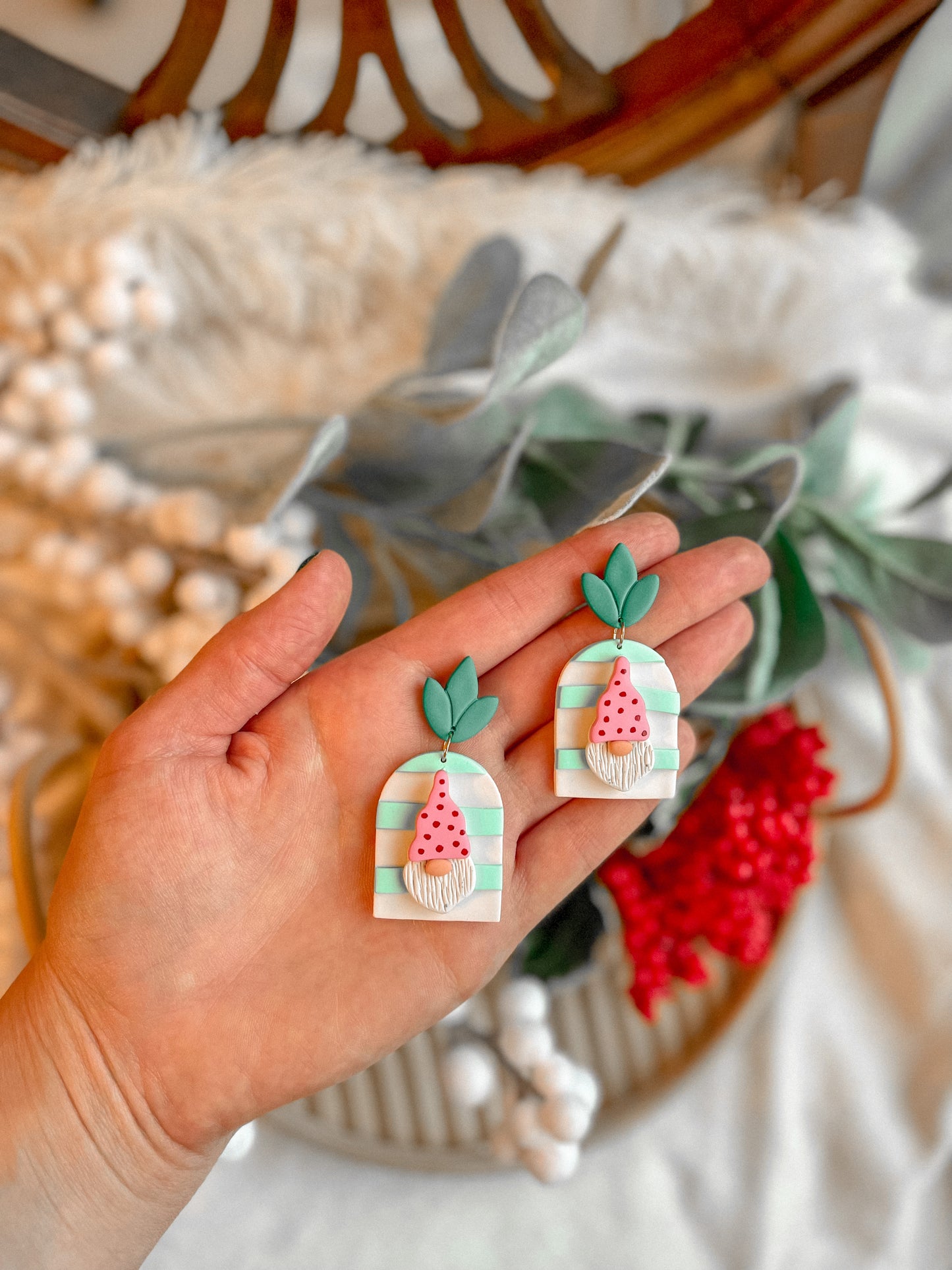 Pink Striped Gnomie Homie Dangles // Holiday Collection