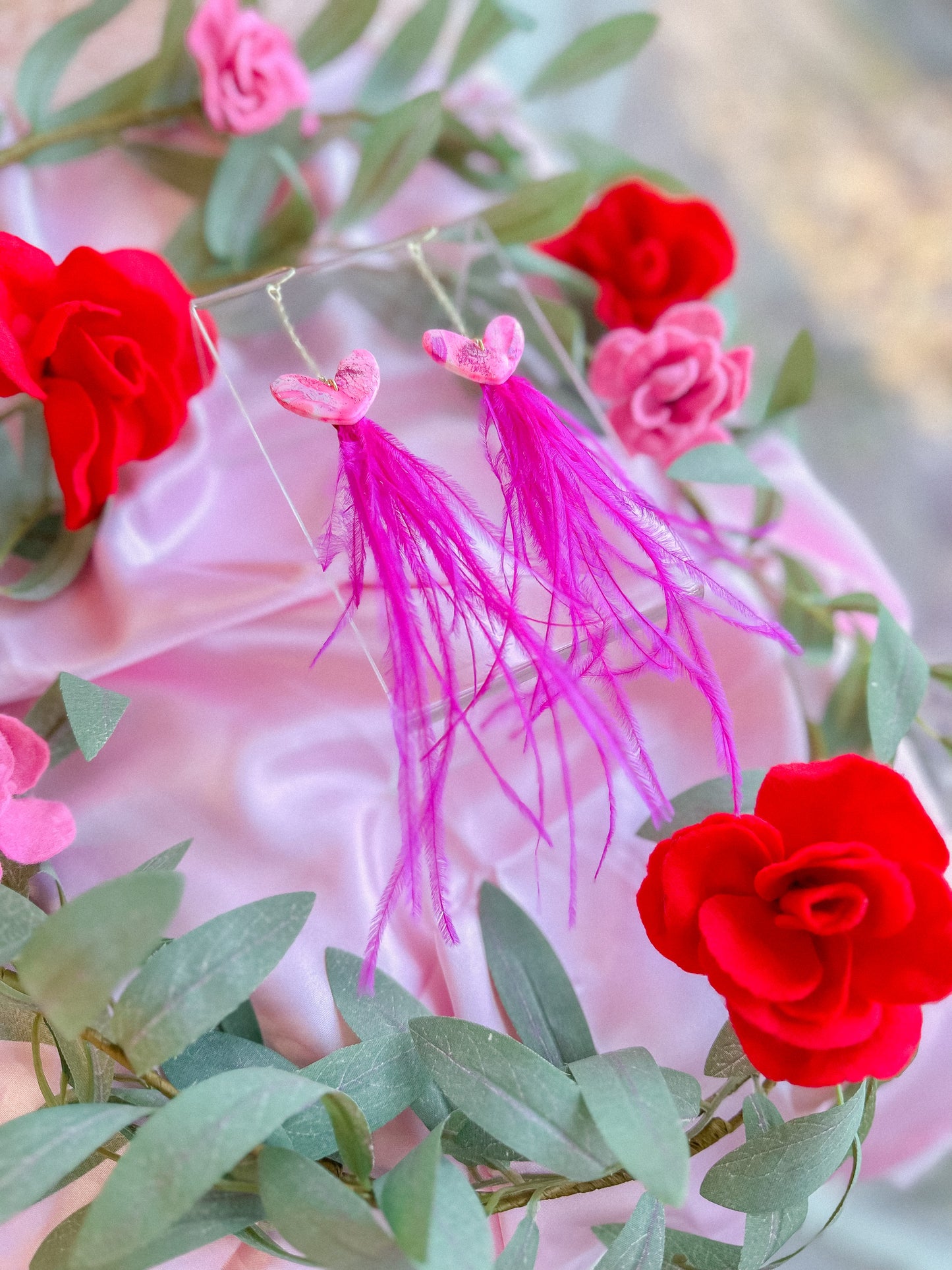 Pink Dreamcloud Heart Feather Dangles // Vday 2023