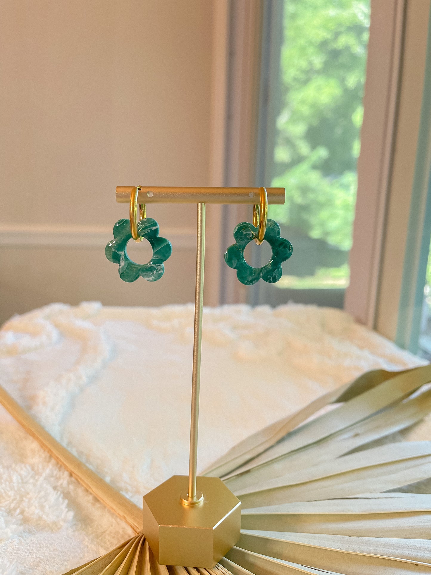 Jade Marble Daisy Huggie Hoops- GOLD // Summer Collection 2022