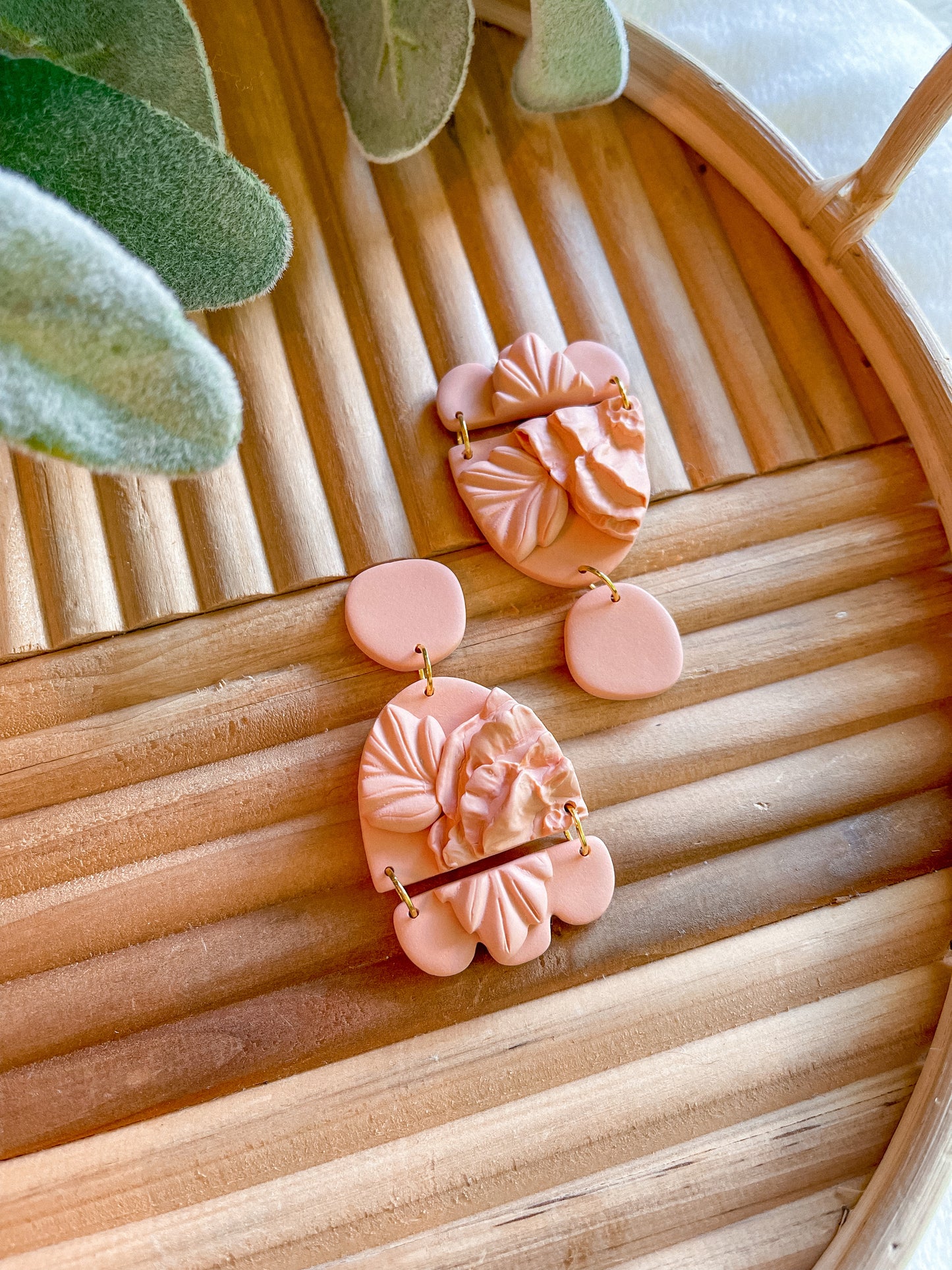 Monochrome Peach Raised Floral Dangles // Jackson Collection