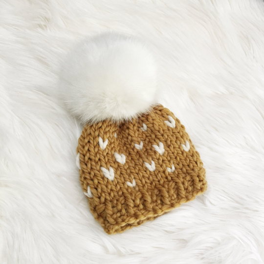 Fair Isle Mommy and Me Hats Knit Baby and Adult Beanie Handmade Faux Fur Pom Pom // Choose Pom