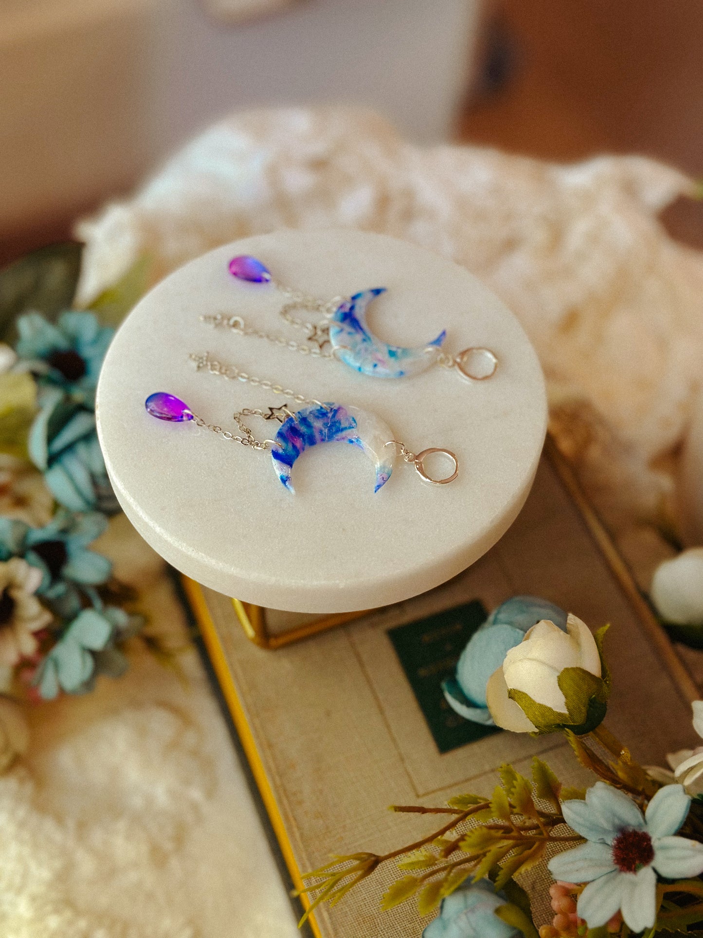 Summer Sunset Stained Glass Crescent Moon Dangles