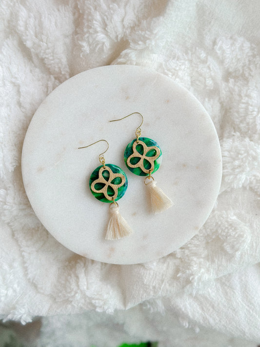 Green Clover Tassel Dangles