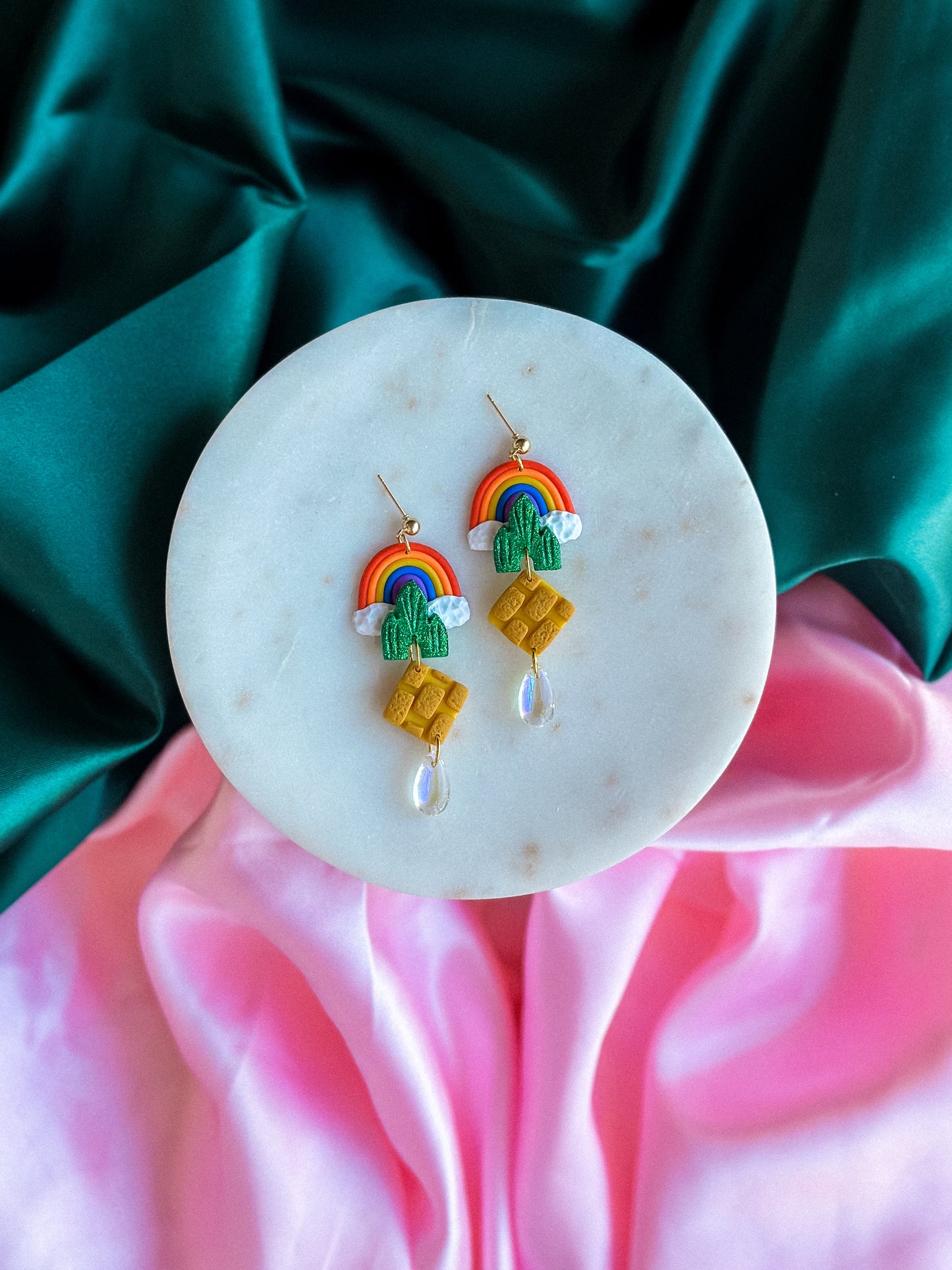 Wizard of Oz earrings yellow brick road handmade polymer clay earrings emerald city earrings