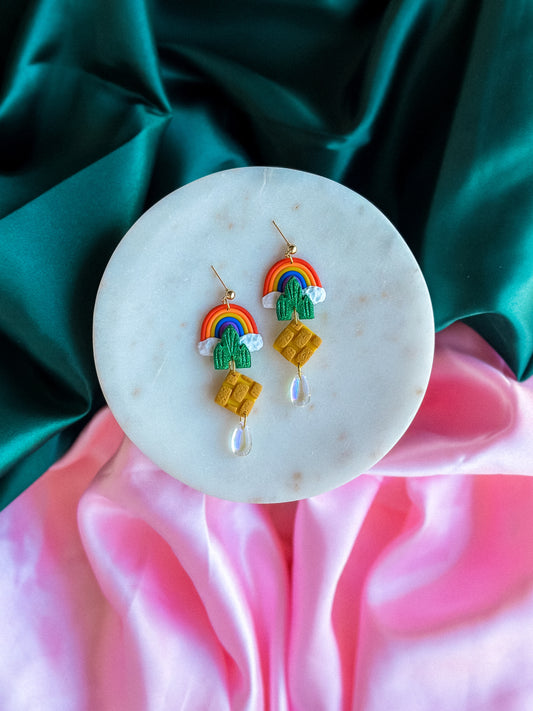 Wizard of Oz earrings yellow brick road handmade polymer clay earrings emerald city earrings