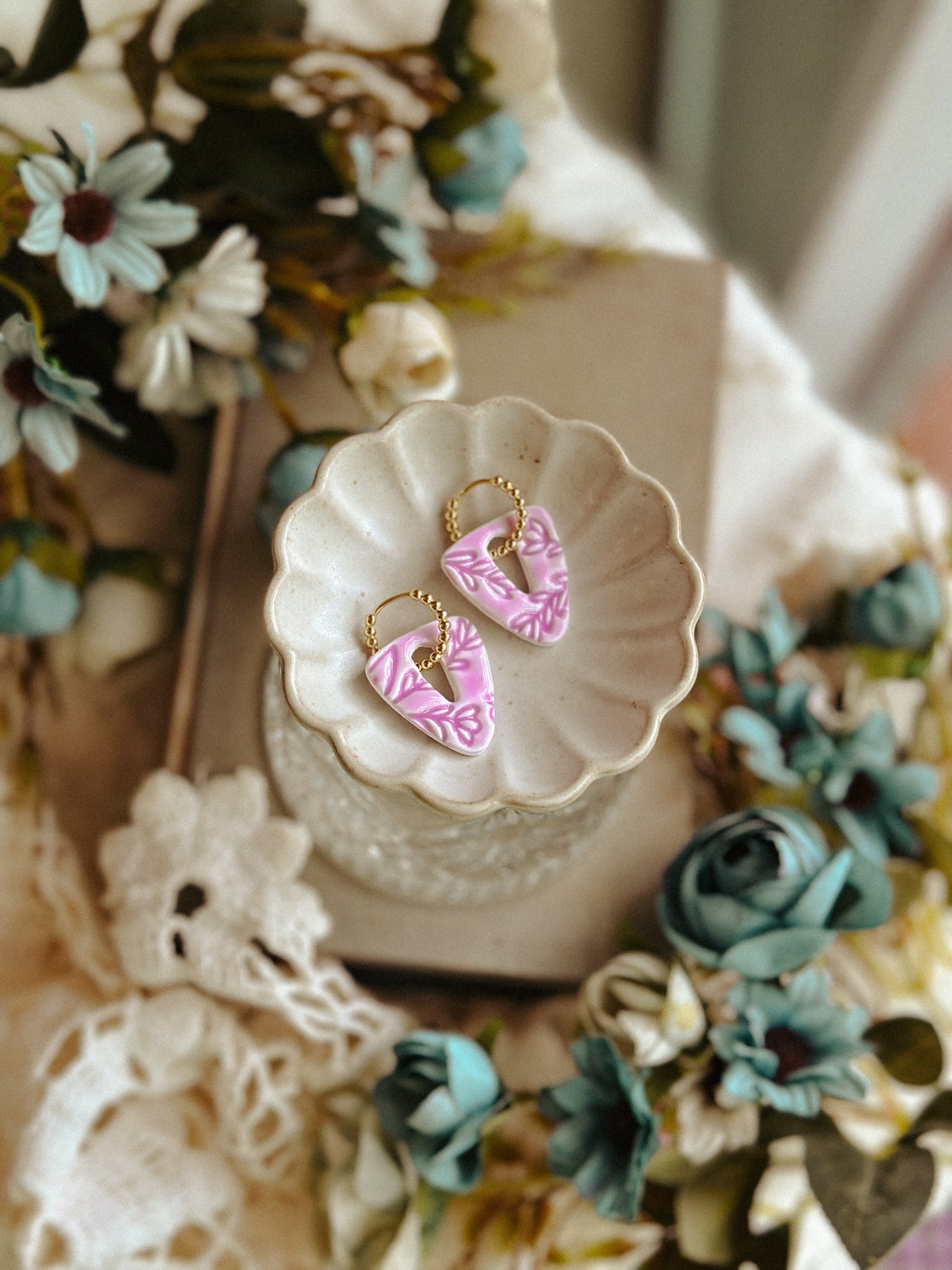 Floral Glazed Pottery Drops- Lavender