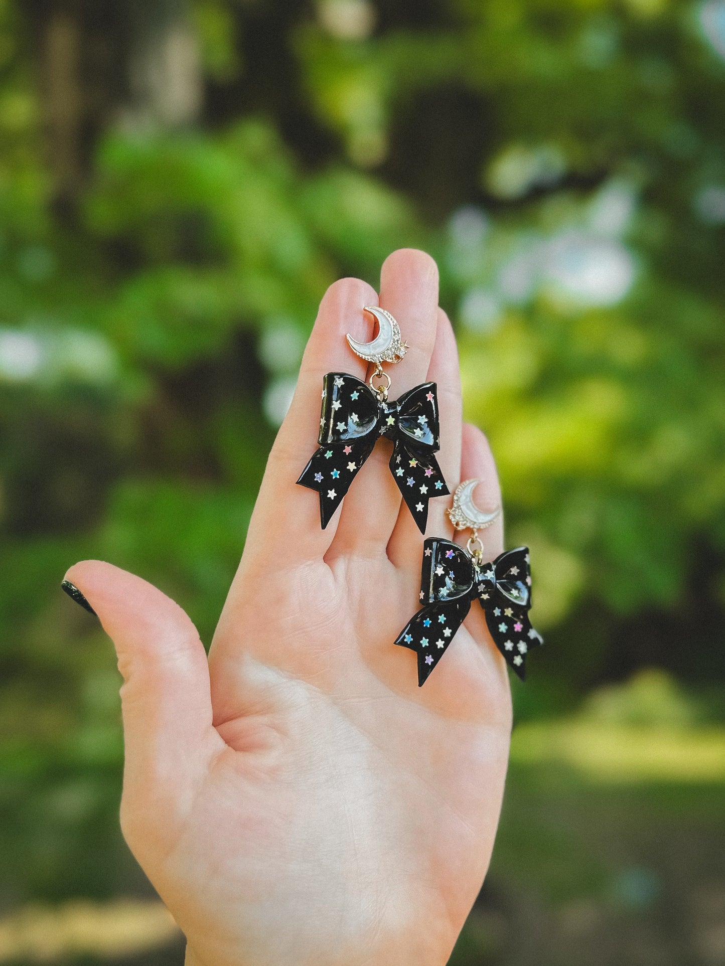 Starry Night Bows w/ Crystal Moon Toppers