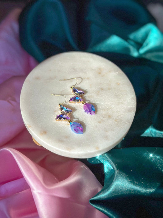 Glinda’s Gown Earrings Stained Glass butterfly earrings handmade polymer clay earrings Wicked inspired earrings pastel stained glass butterfly earrings