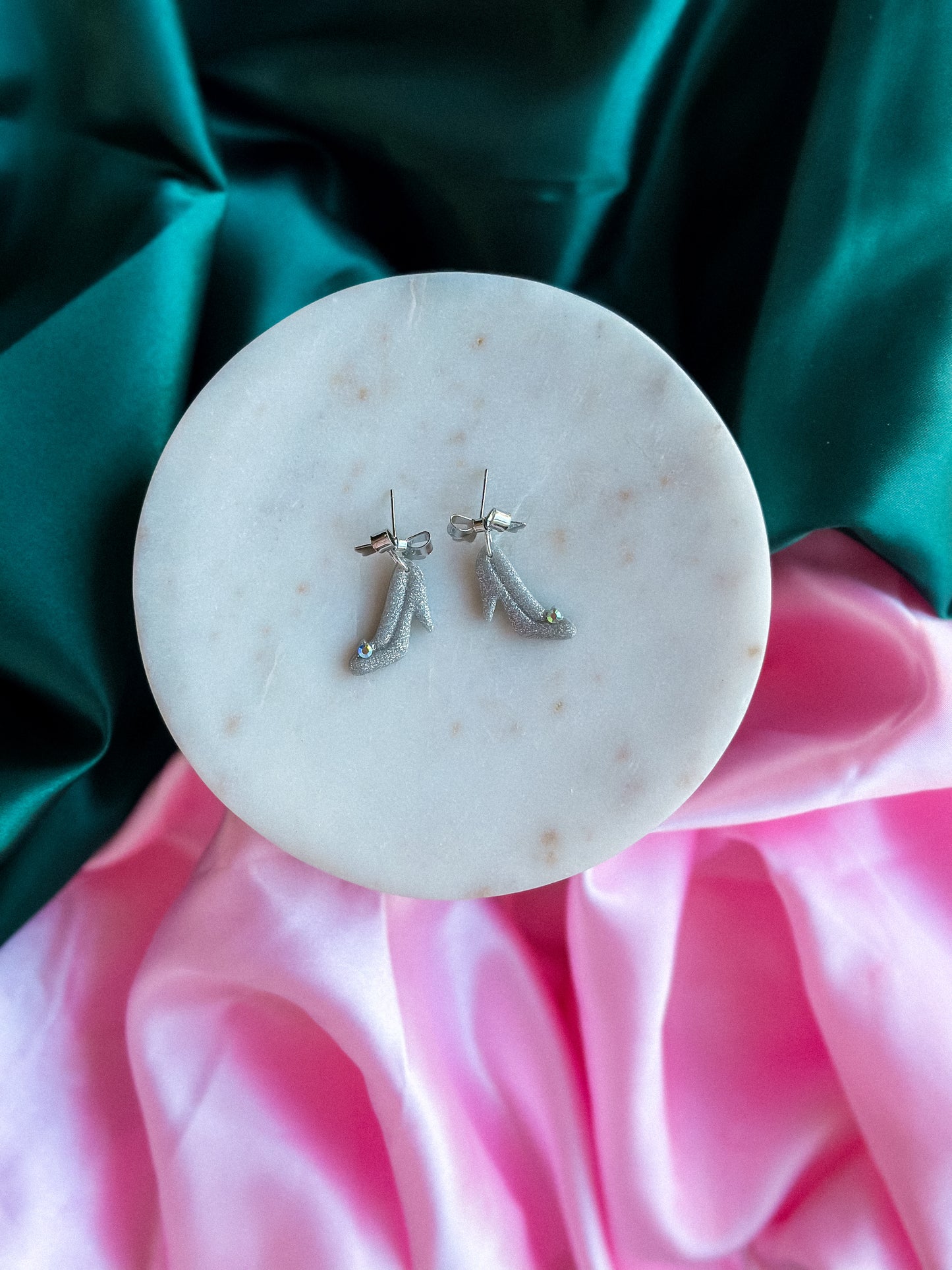 Wicked Silver slippers earrings bow dangle earrings handmade polymer clay Wizard of Oz earrings