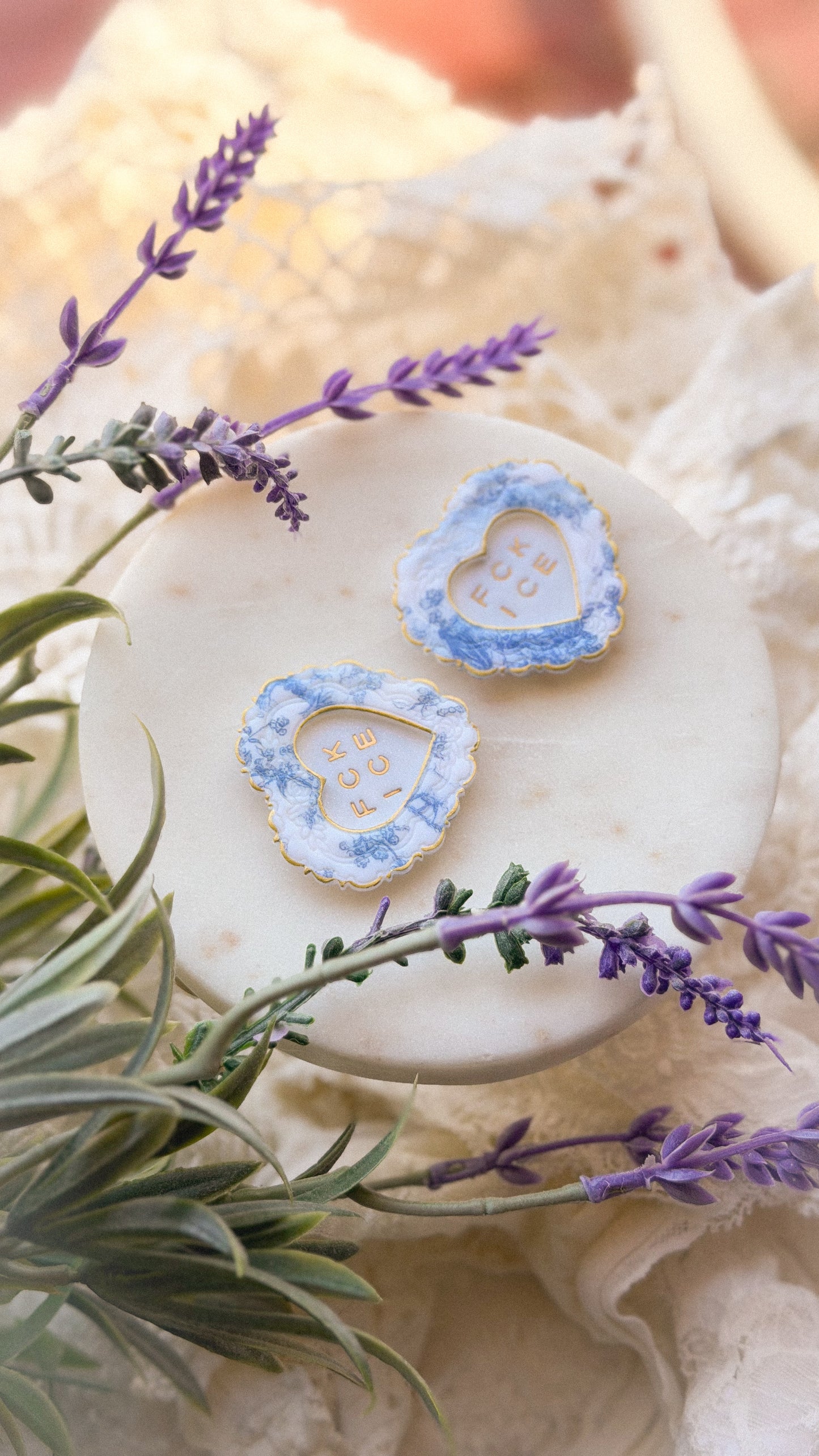 Close-up of Chinoiserie FCK ICE Heart Magnet showing textured clay design and strong magnet layer — perfect accent for fridge or office board