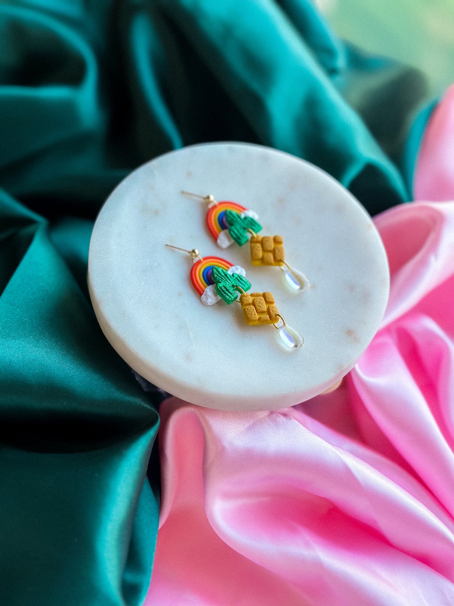 Wizard of Oz earrings yellow brick road handmade polymer clay earrings emerald city earrings