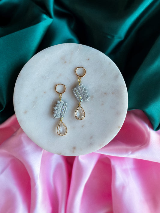 Glinda’s Silver Crown Earrings Wicked earrings handmade polymer clay earrings with silver crown charms