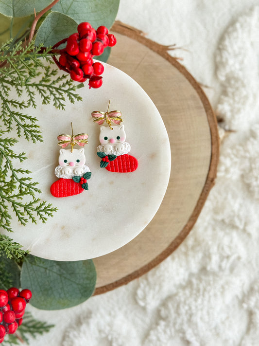 Xmas Kitty Stockings on Pink Bows