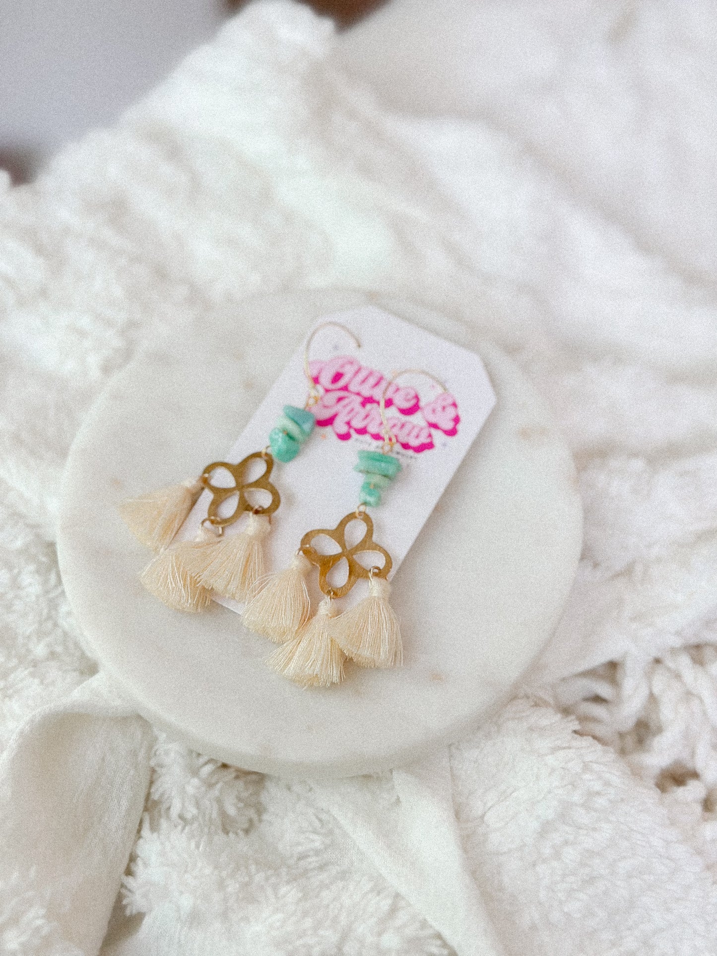 Clover Cream Tassel + Beaded Dangles