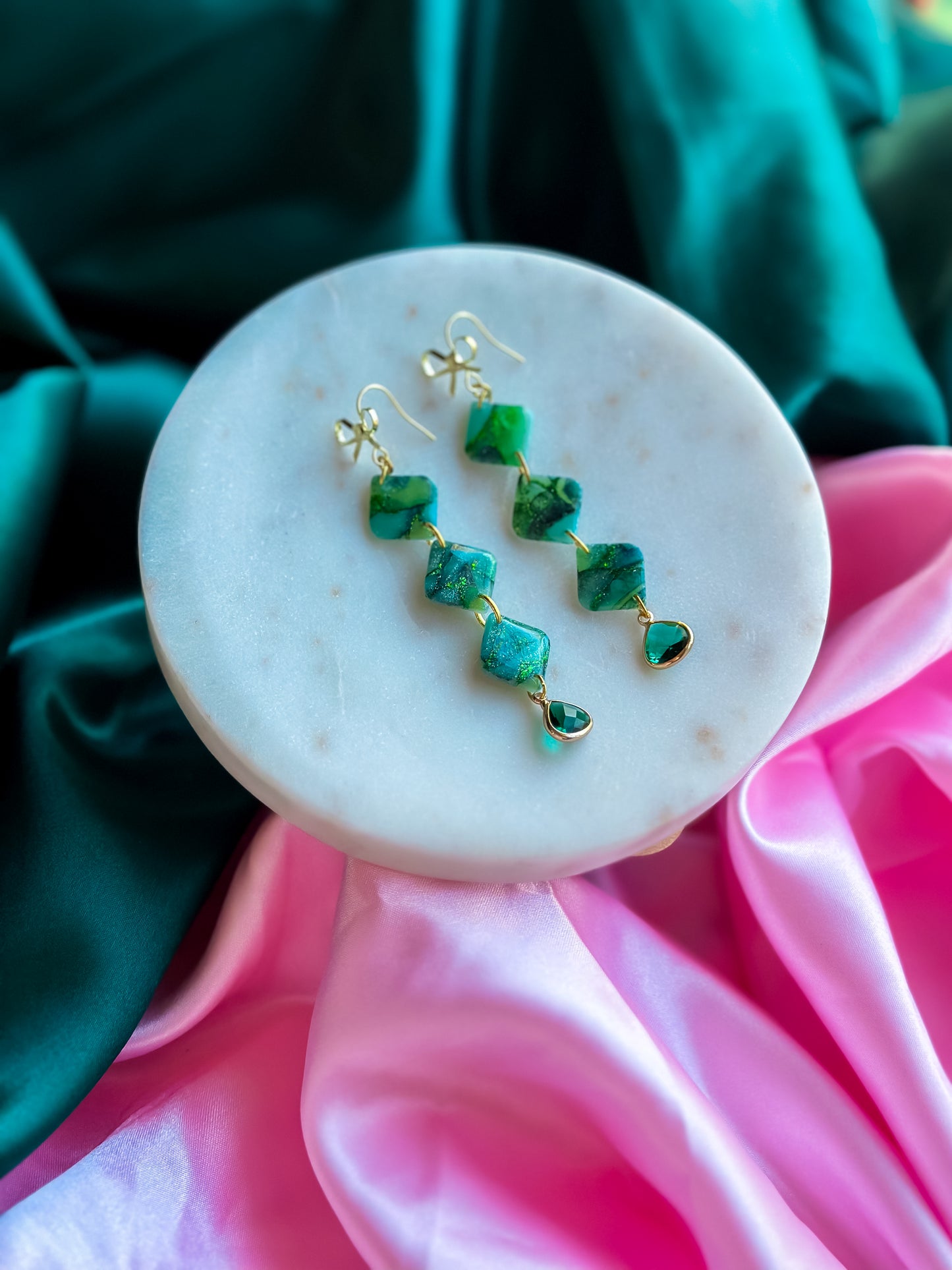 Elphaba green stained glass earrings handmade polymer clay earrings emerald Wicked inspired earrings