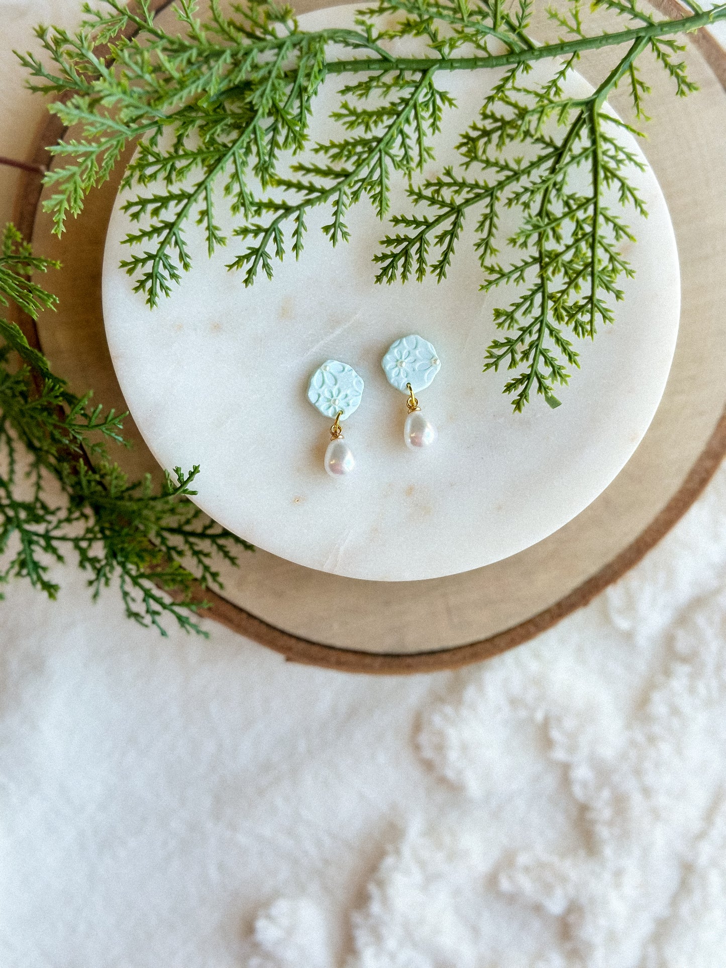 Mint Floral Shimmer Pearl Studs- Bridgerton