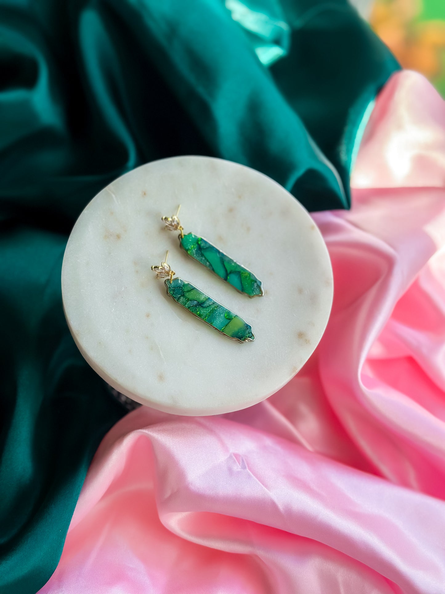 Elphaba green stained glass earrings handmade polymer clay earrings emerald witch inspired Wicked earrings