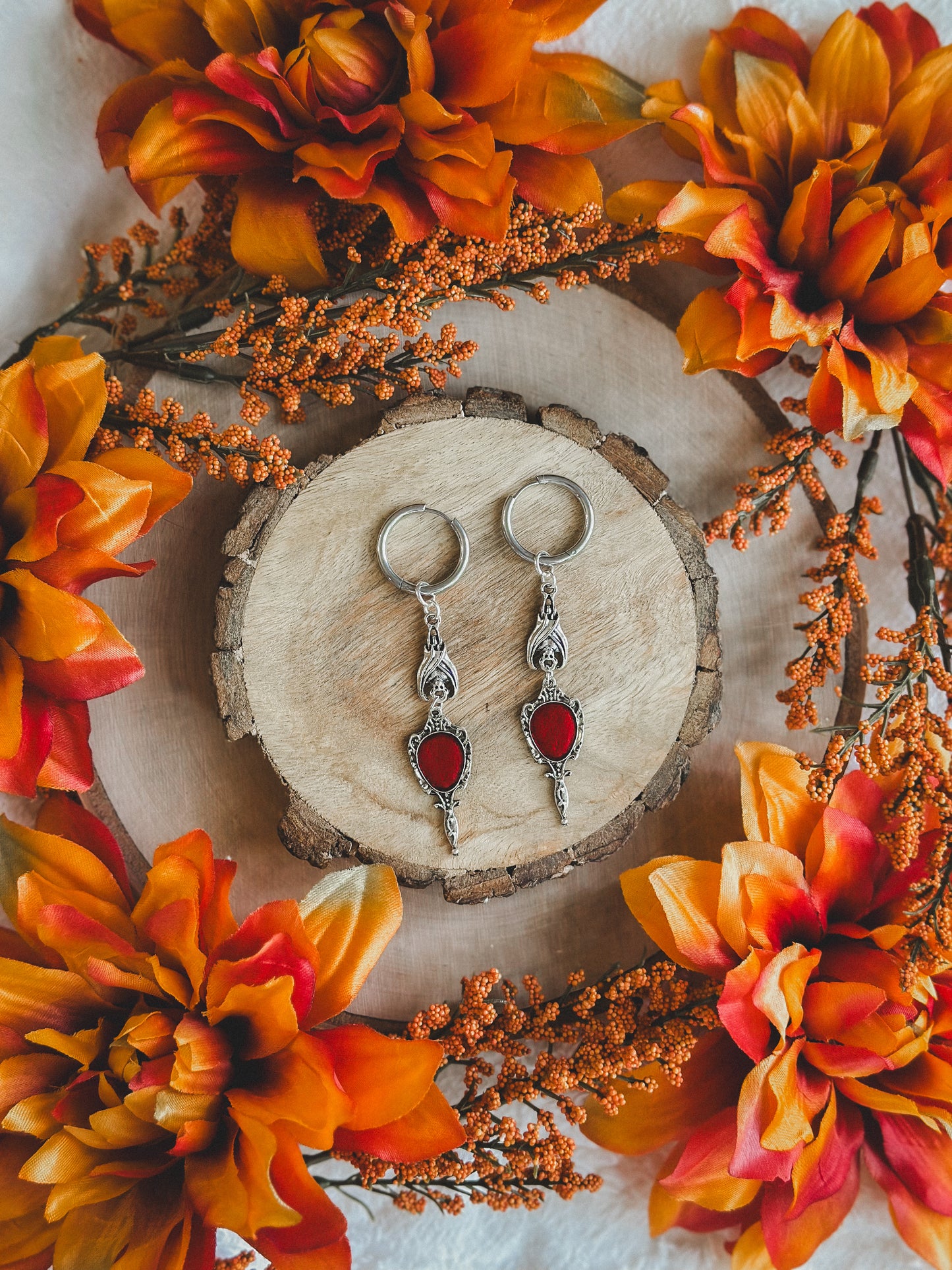 Antique Mirror Bat Charm Hoops