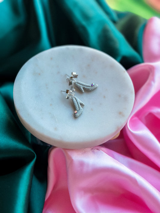 Wicked Silver slippers earrings bow dangle earrings handmade polymer clay Wizard of Oz earrings