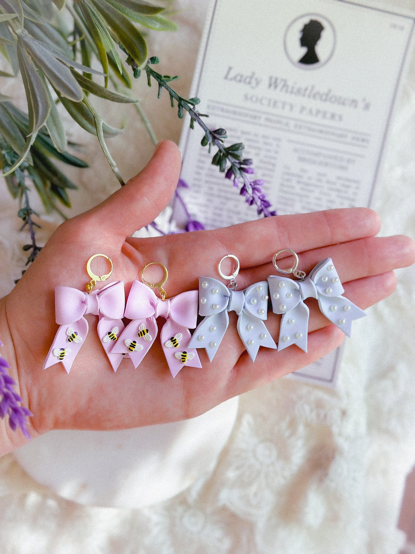 Lilac Bee Bow Drops