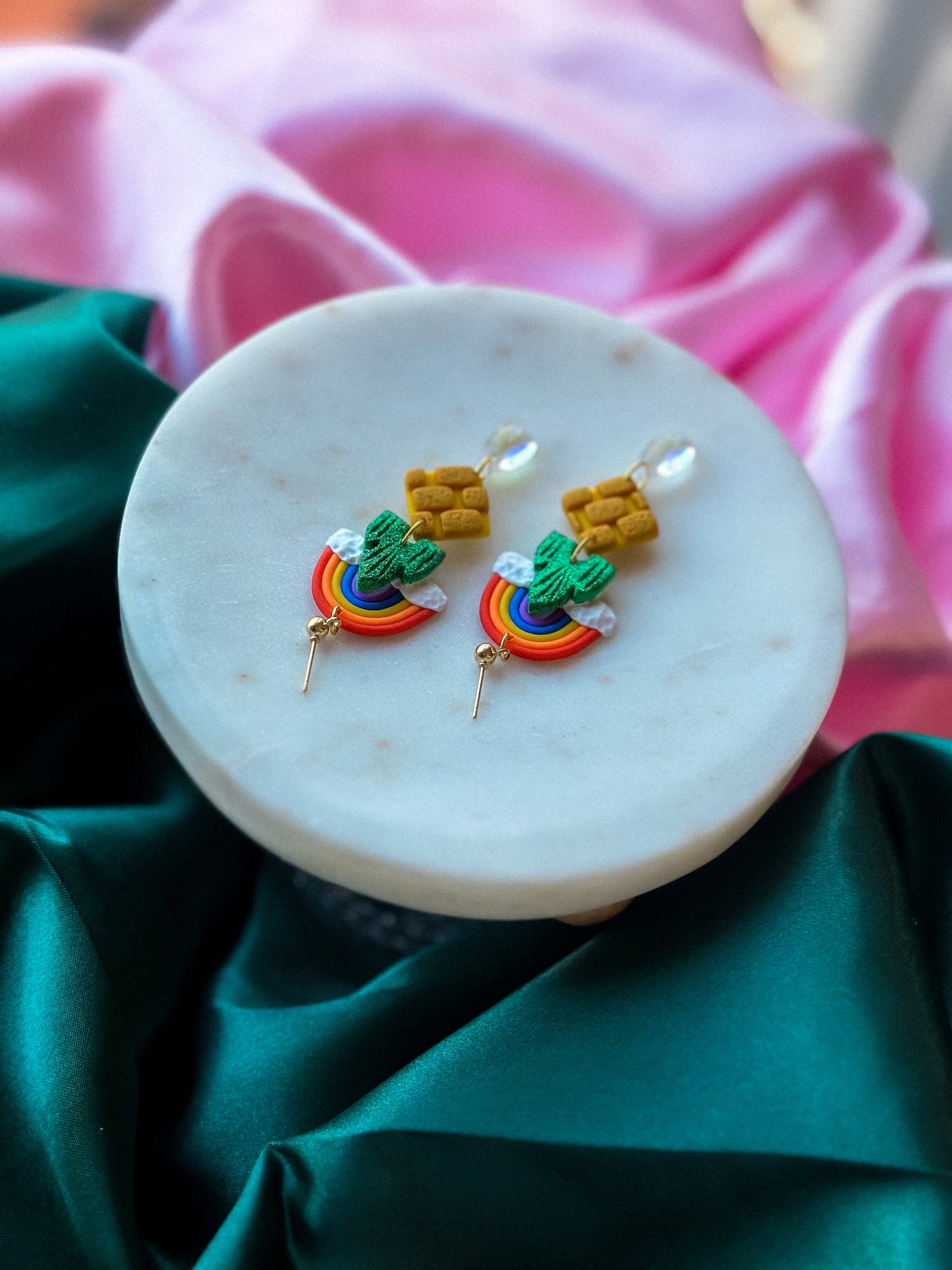 Wizard of Oz earrings yellow brick road handmade polymer clay earrings emerald city earrings