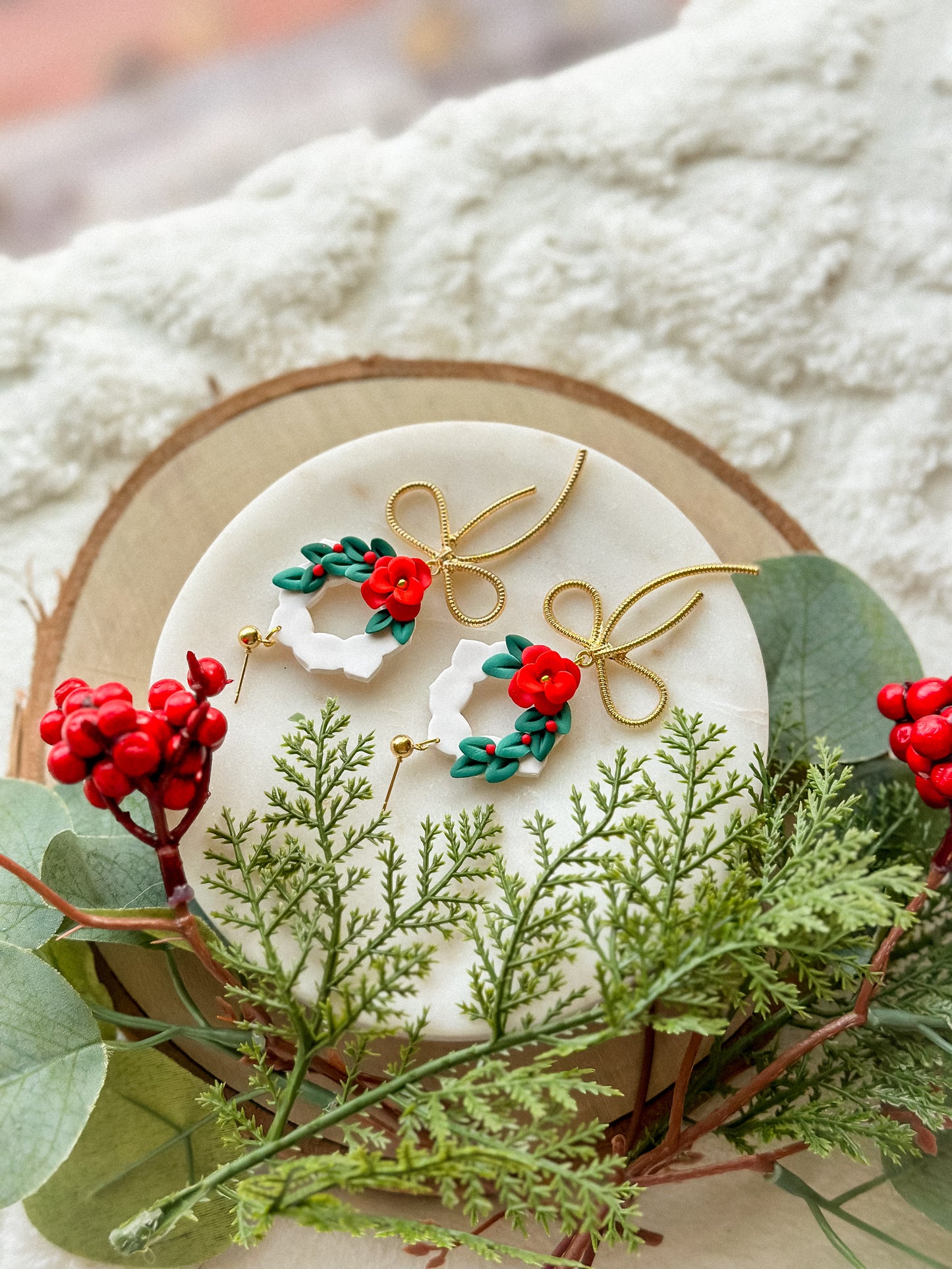 Holiday Floral Wreaths with Gold Bows