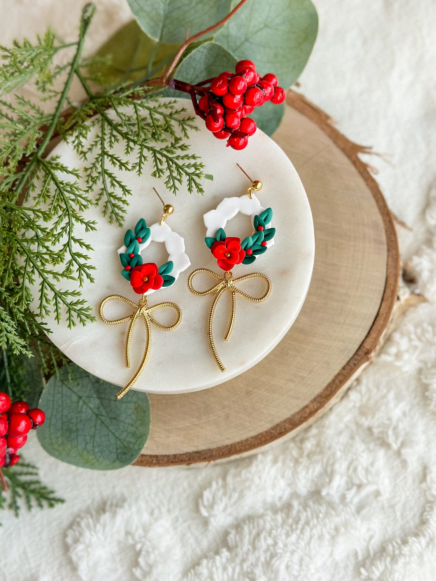 Holiday Floral Wreaths with Gold Bows