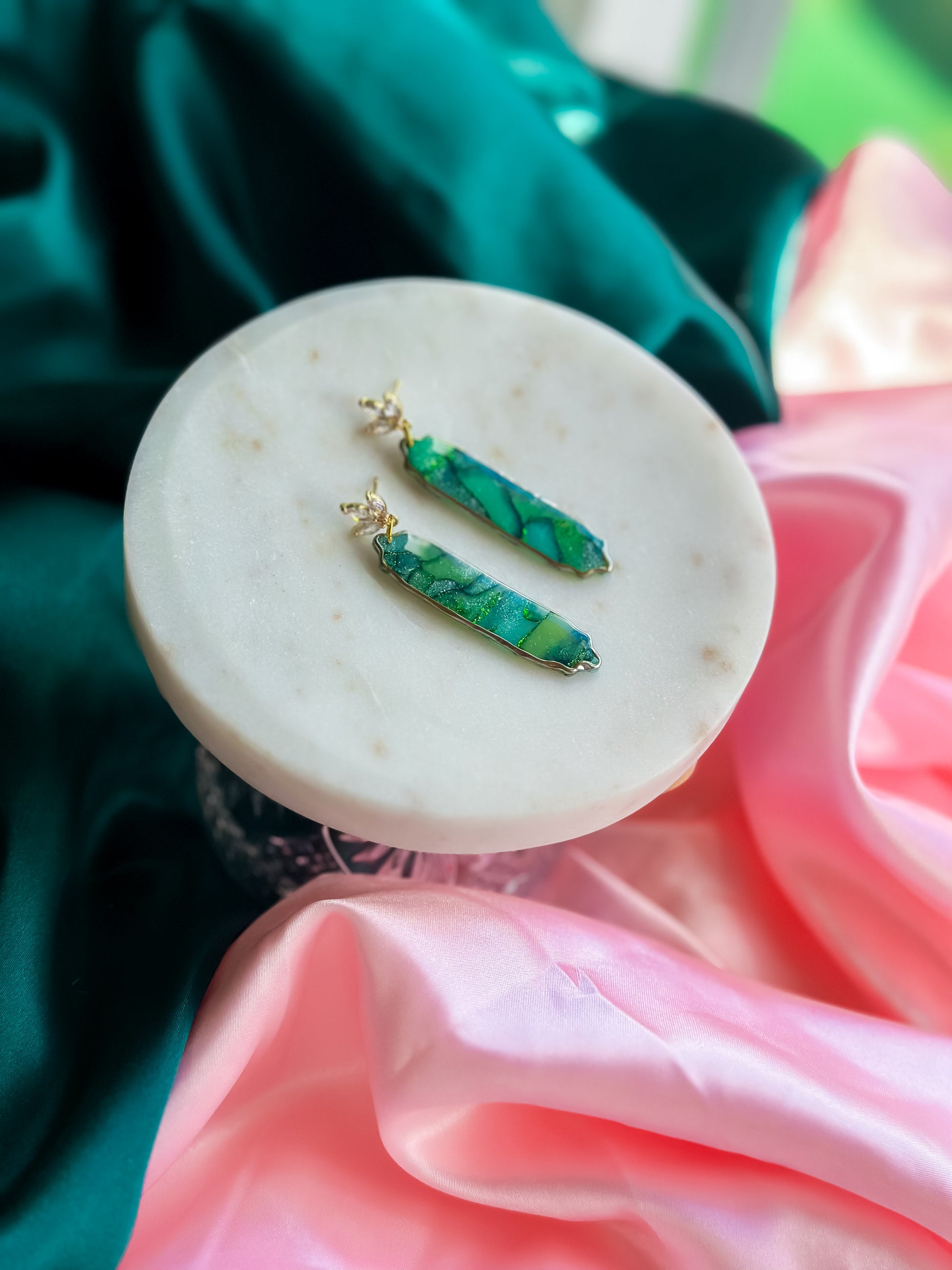 Elphaba green stained glass earrings handmade polymer clay earrings emerald witch inspired Wicked earrings