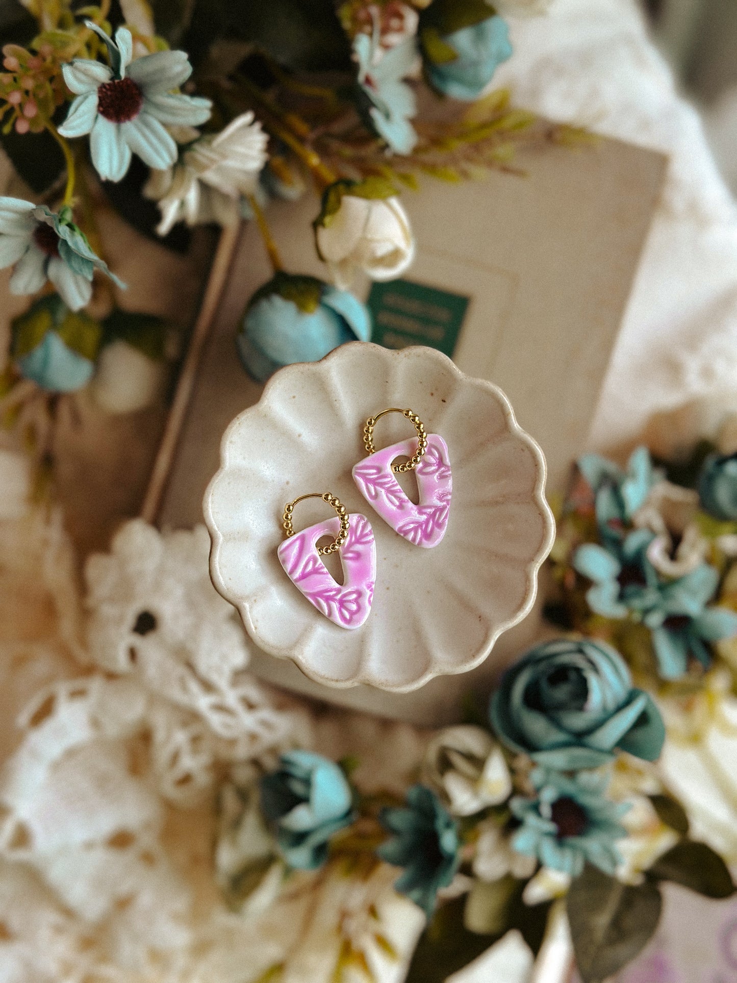 Floral Glazed Pottery Drops- Lavender