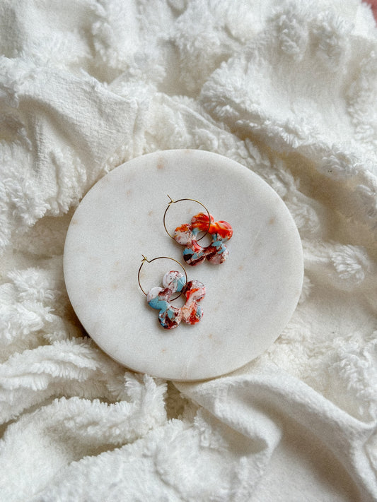 Oyster Copper Turquoise Daisy Hoop Earrings