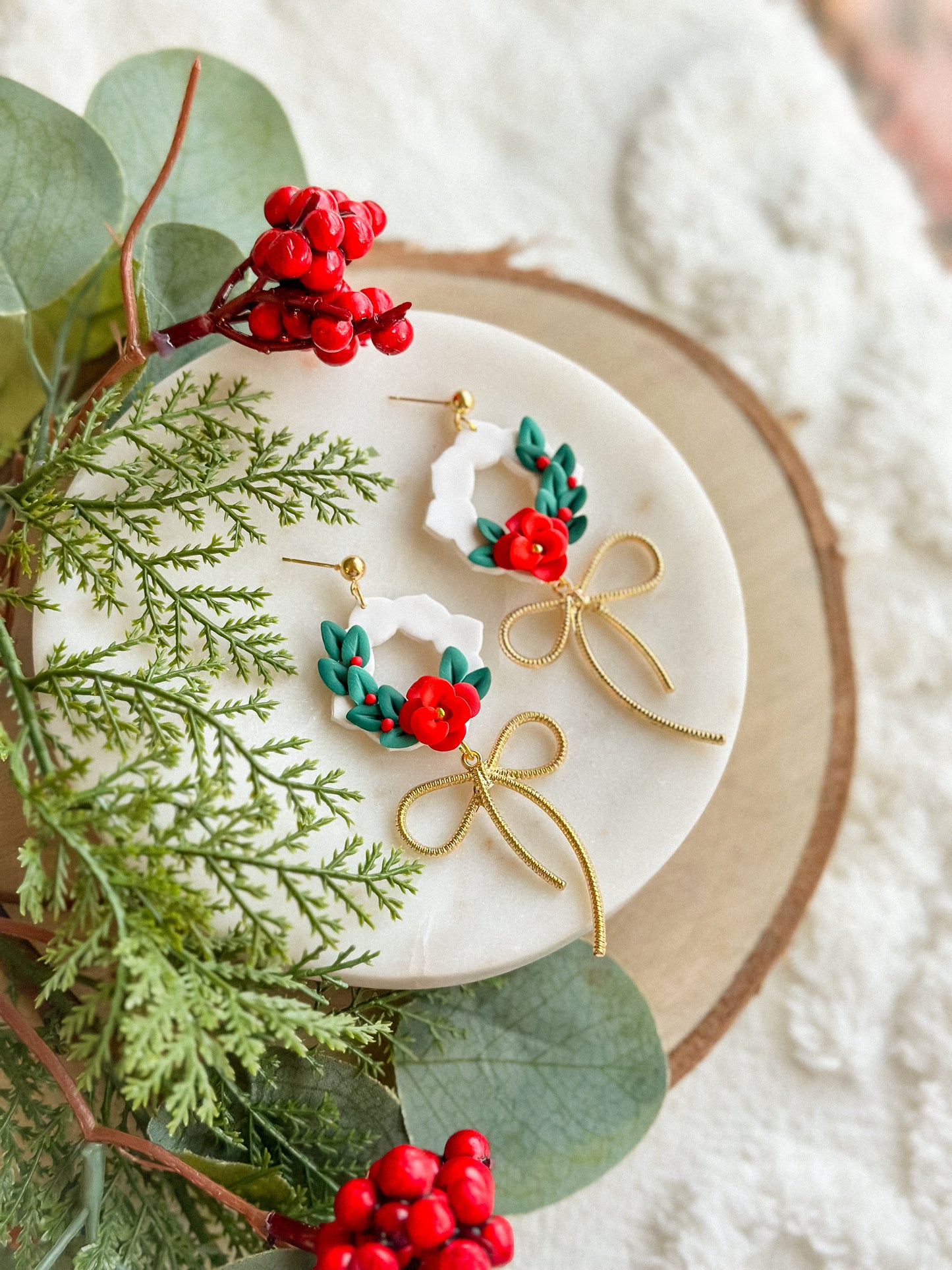 Holiday Floral Wreaths with Gold Bows