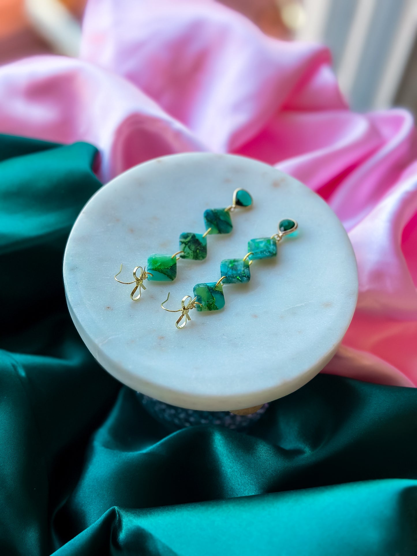 Elphaba green stained glass earrings handmade polymer clay earrings emerald Wicked inspired