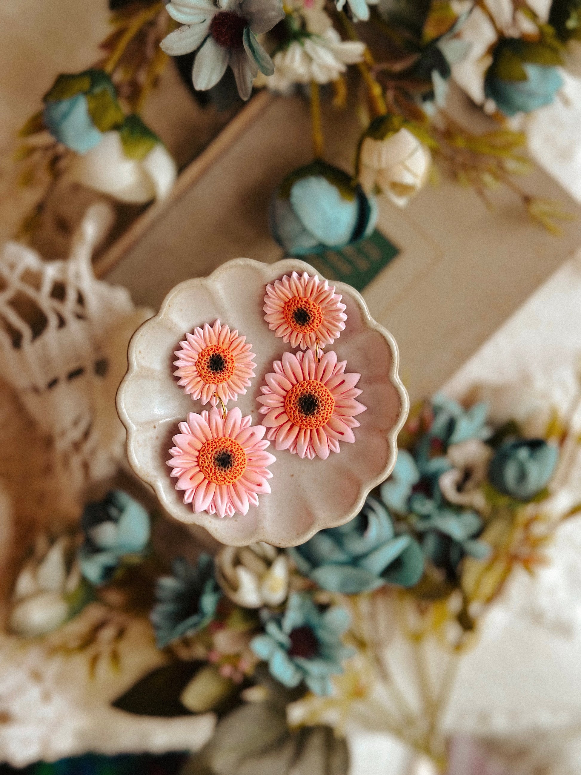 Peach Gerbera Daisy Dangles – Olive Arrow™ - Main Image