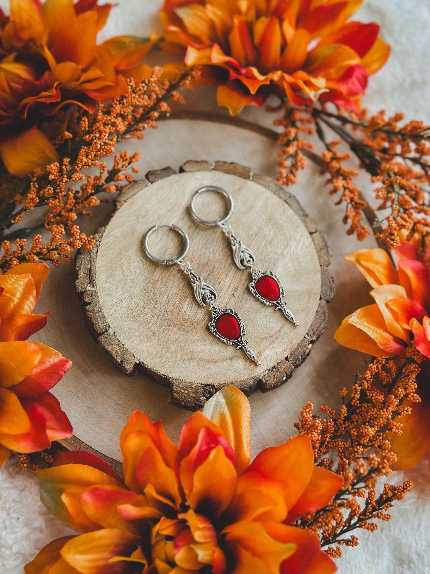 Antique Mirror Bat Charm Hoops