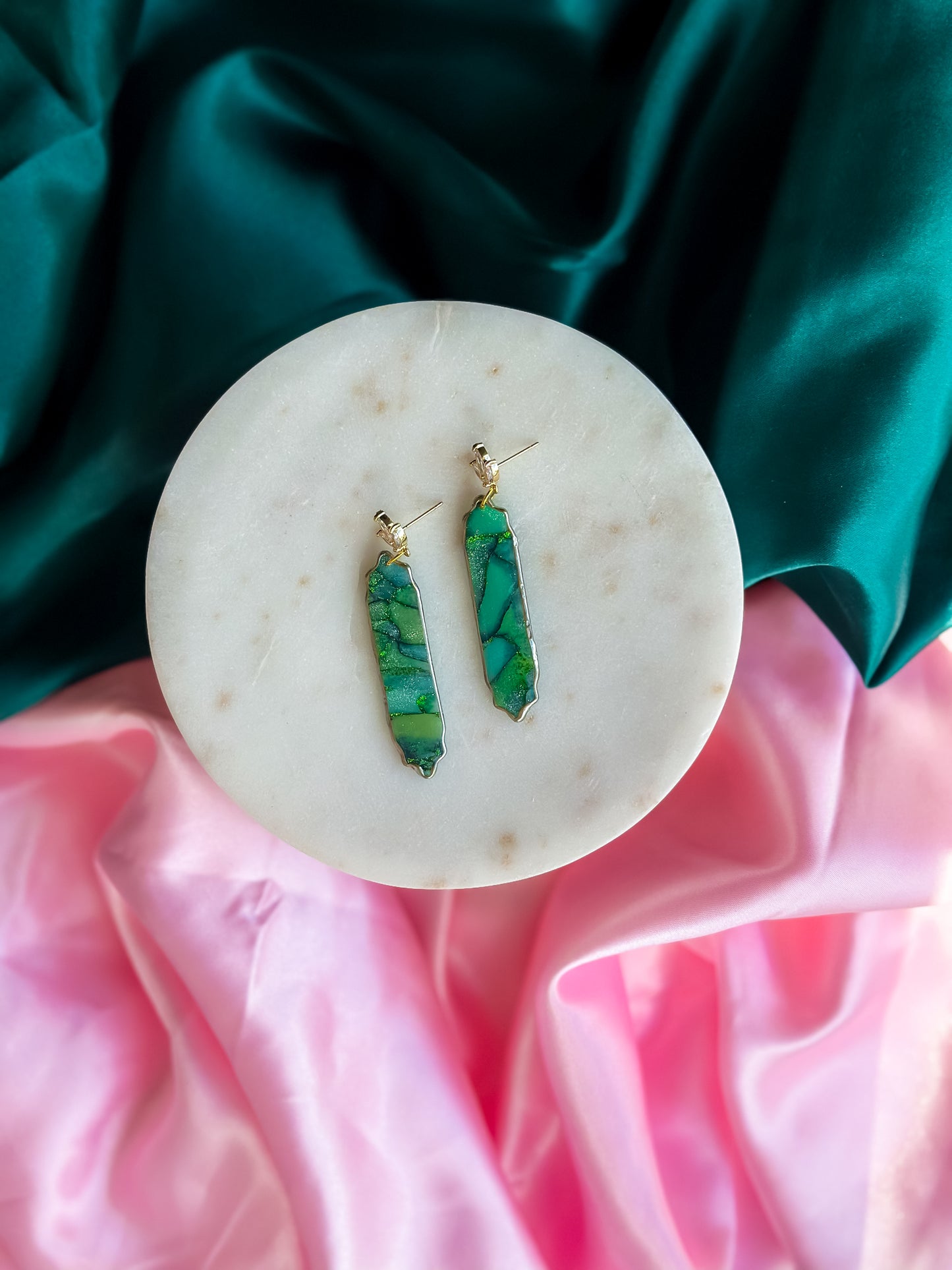 Elphaba green stained glass earrings handmade polymer clay earrings emerald witch inspired Wicked earrings