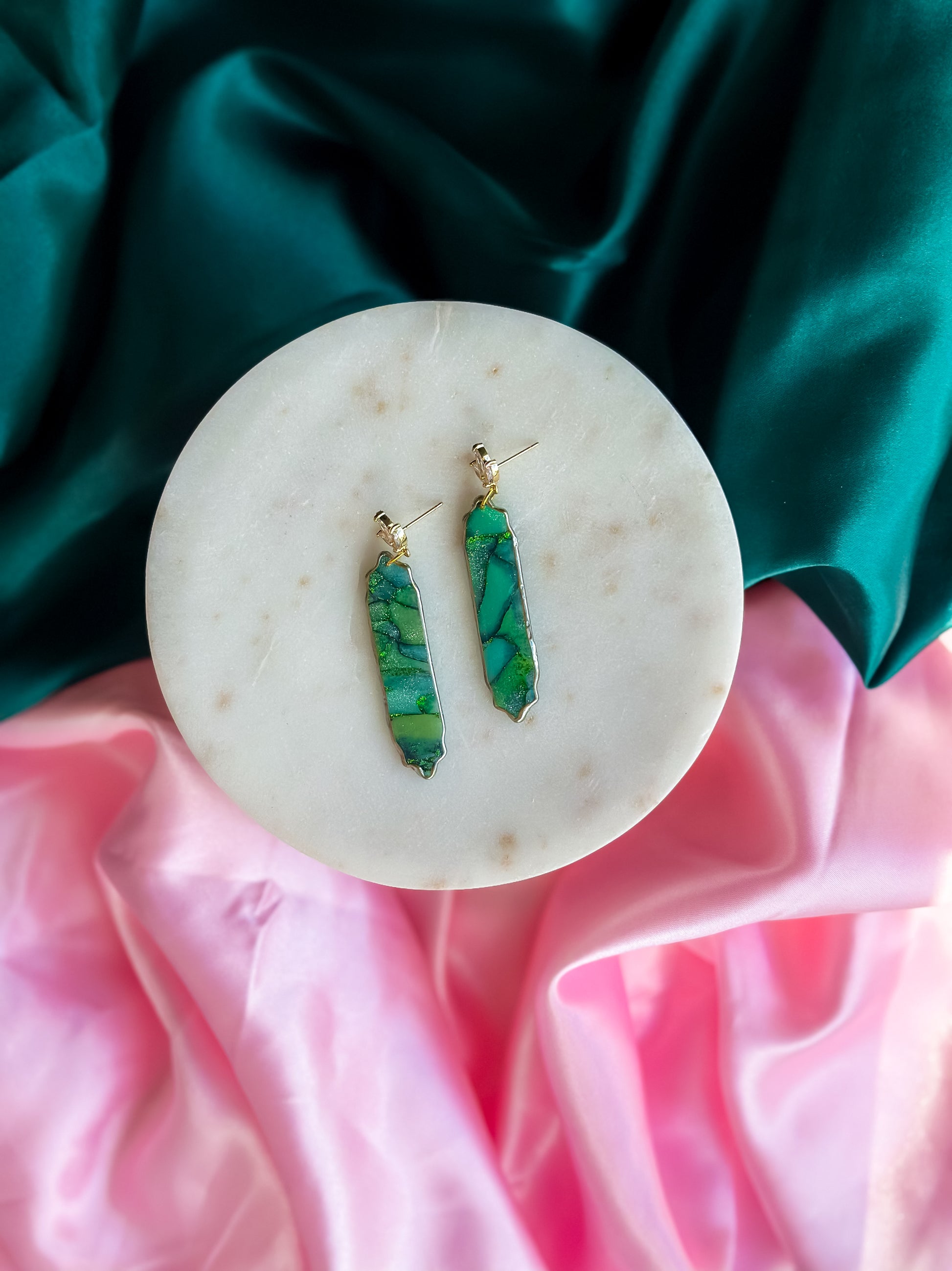 Elphaba green stained glass earrings handmade polymer clay earrings emerald witch inspired Wicked earrings