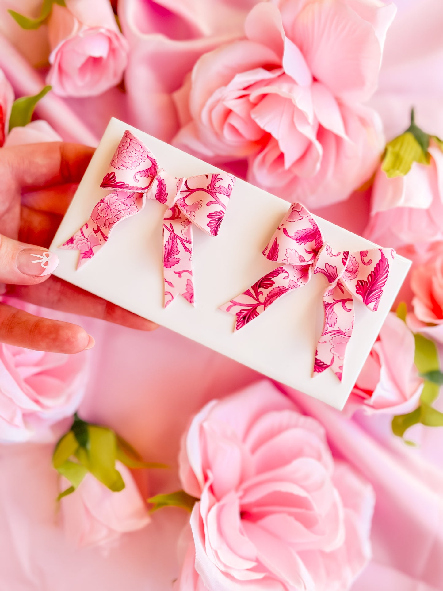 Pink Chinoiserie Bows Statement Studs