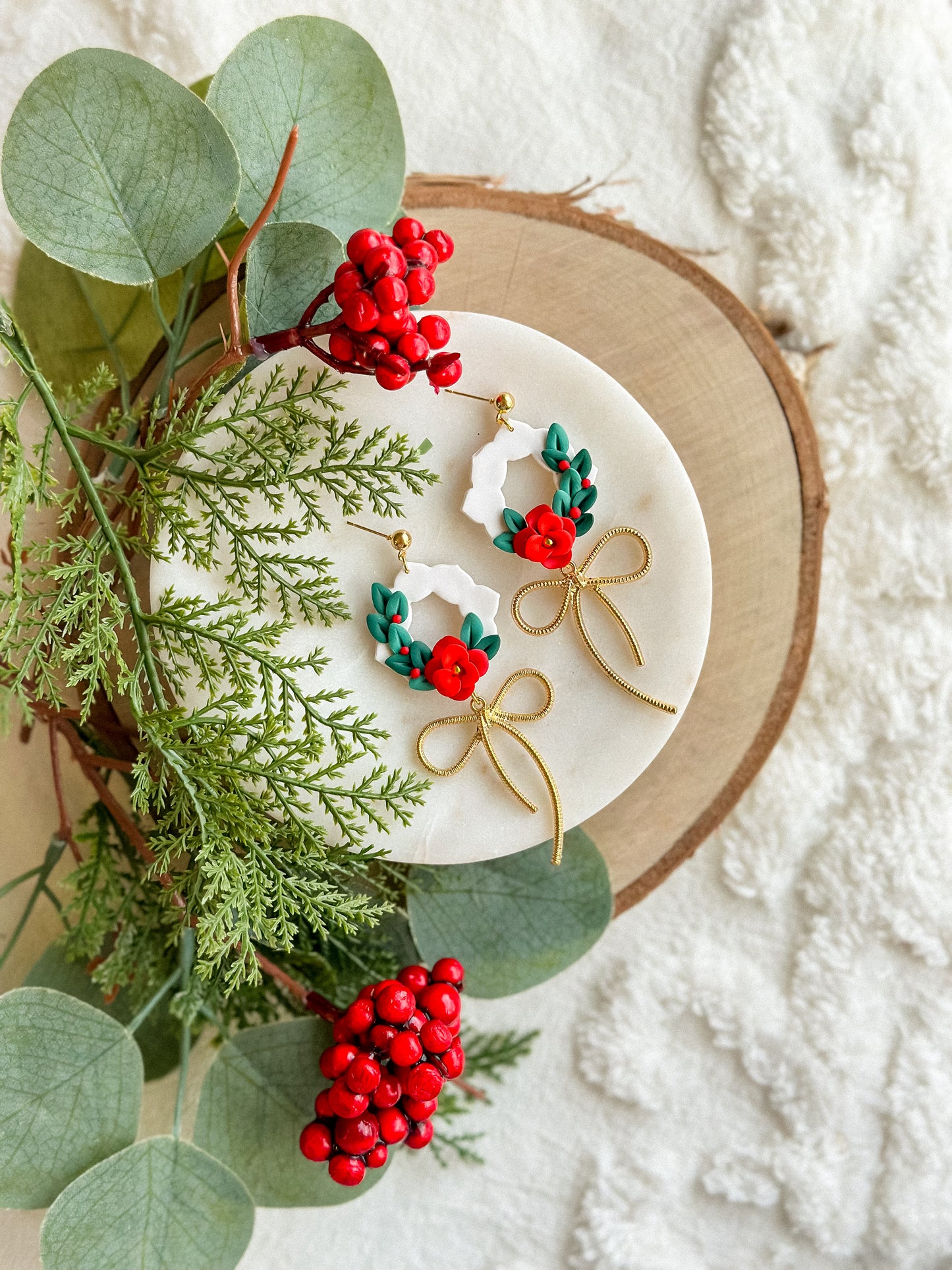 Holiday Floral Wreaths with Gold Bows