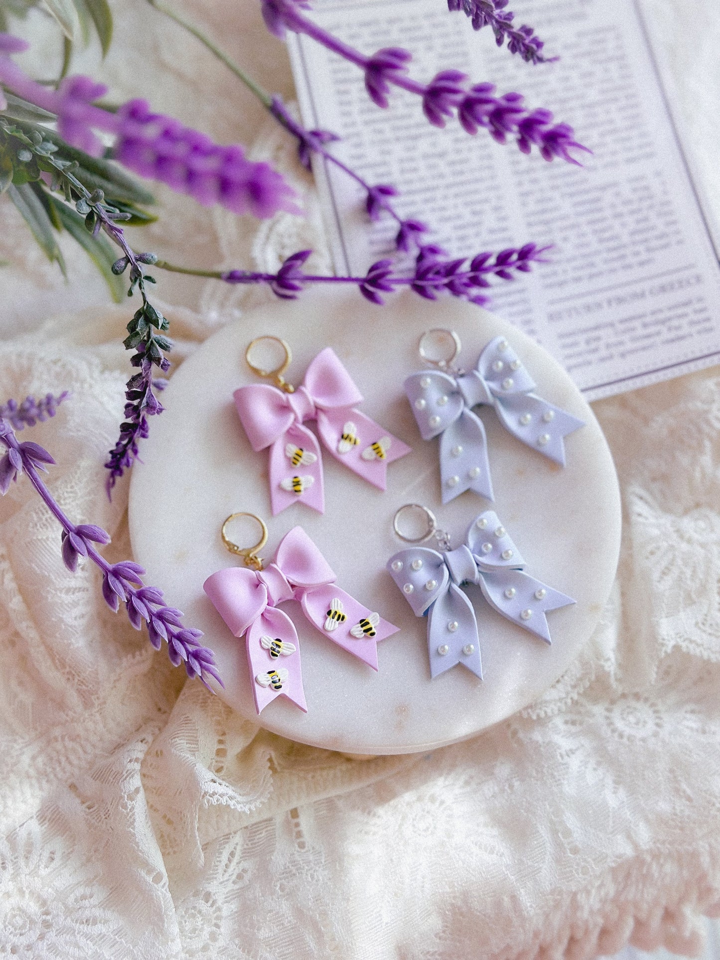 Lilac Bee Bow Drops