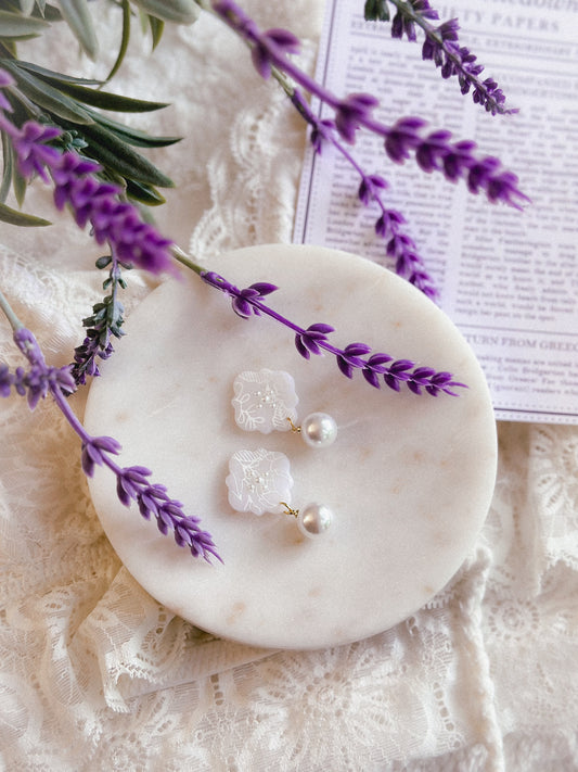 Translucent Floral Pearl Studs