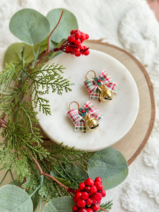 Plaid Holly Bows with Jingle Bells