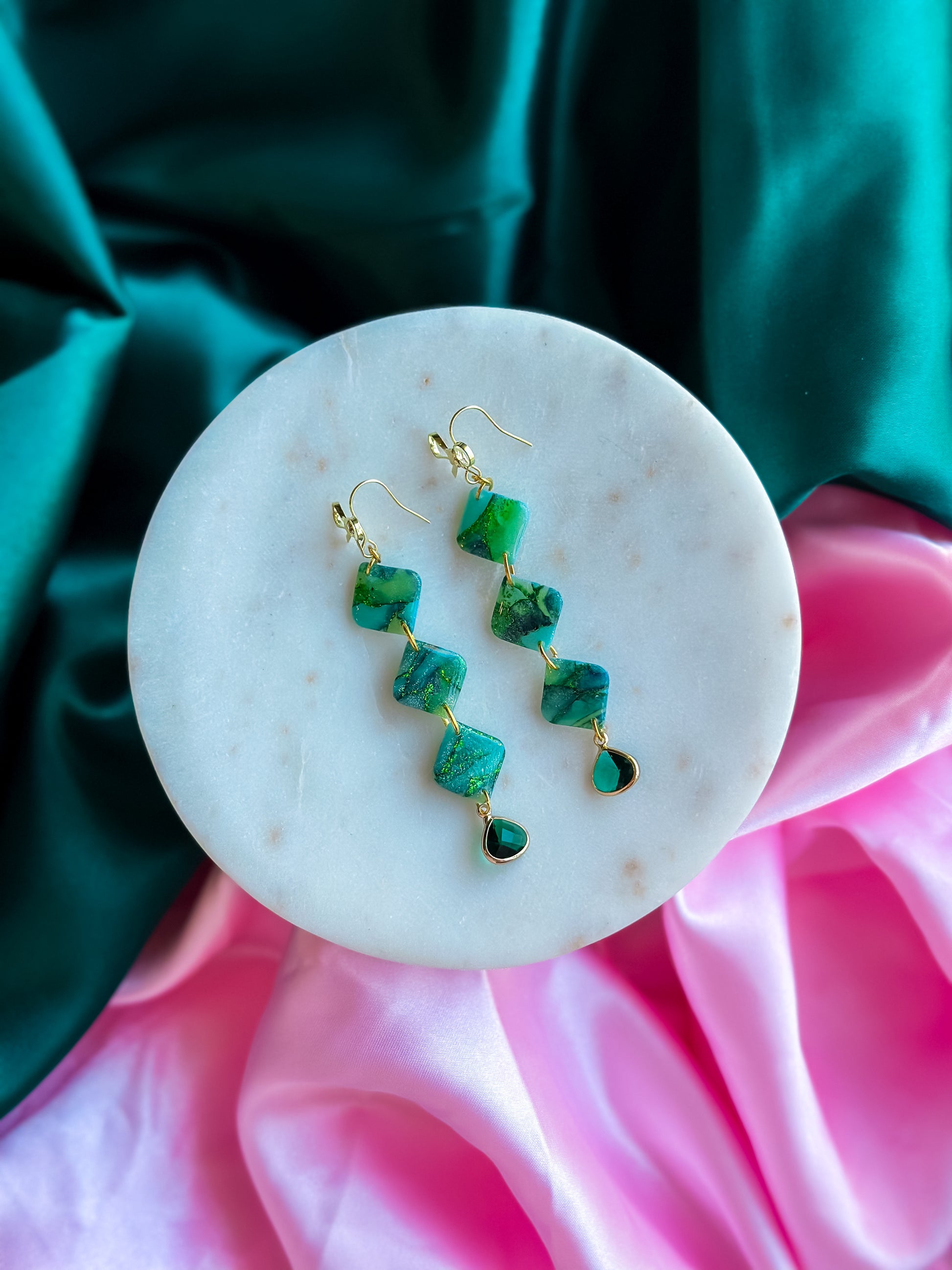 Elphaba green stained glass earrings handmade polymer clay earrings emerald Wicked inspired