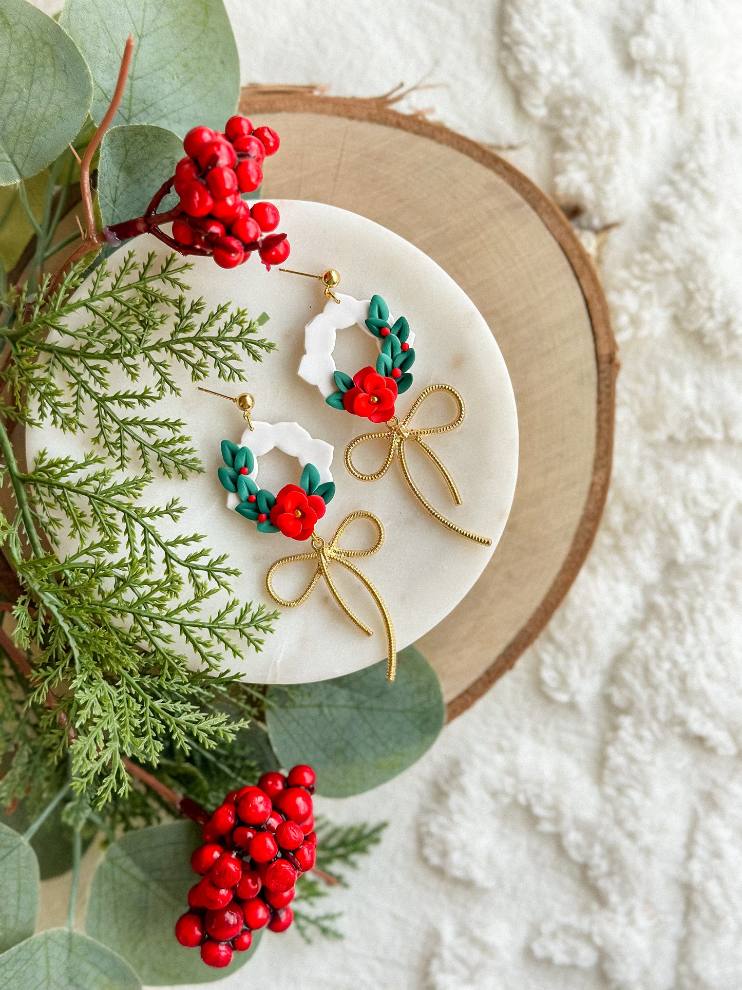 Holiday Floral Wreaths with Gold Bows