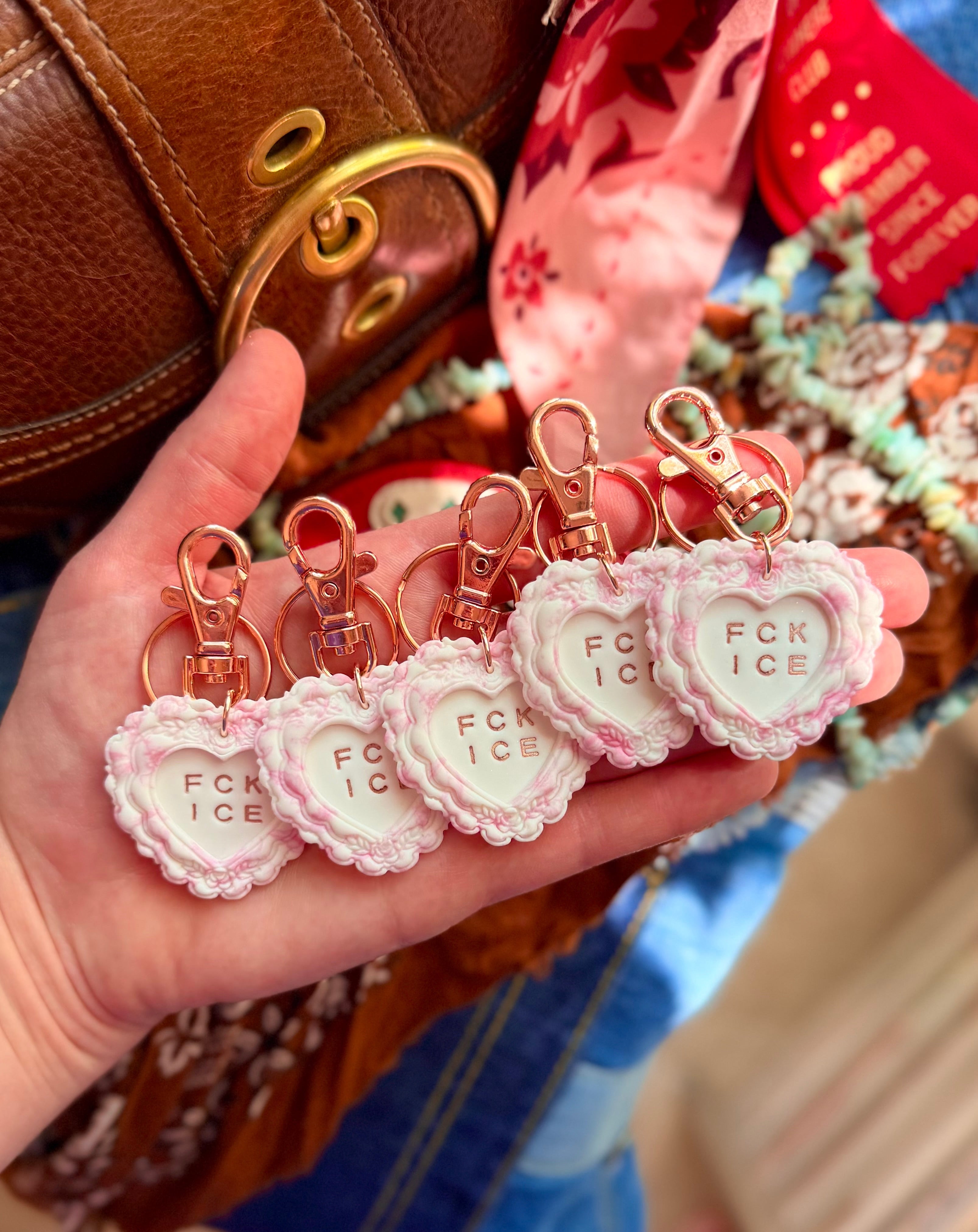 FCK ICE Pink Chinoiserie Keychain | Protest Bag Charm – Olive + Arrow™