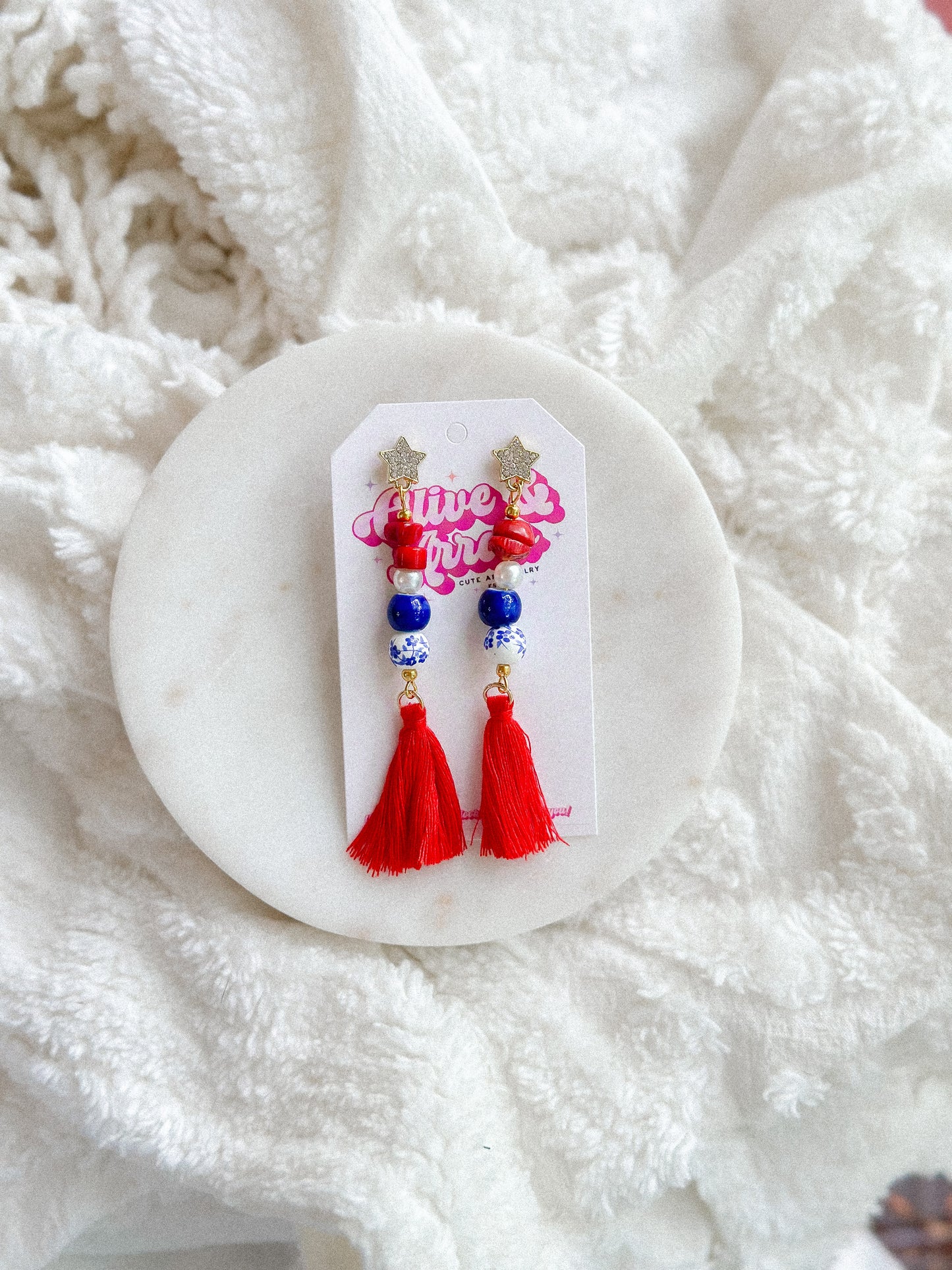 Chinoiserie Beaded Tassel Drops w/ Star Toppers