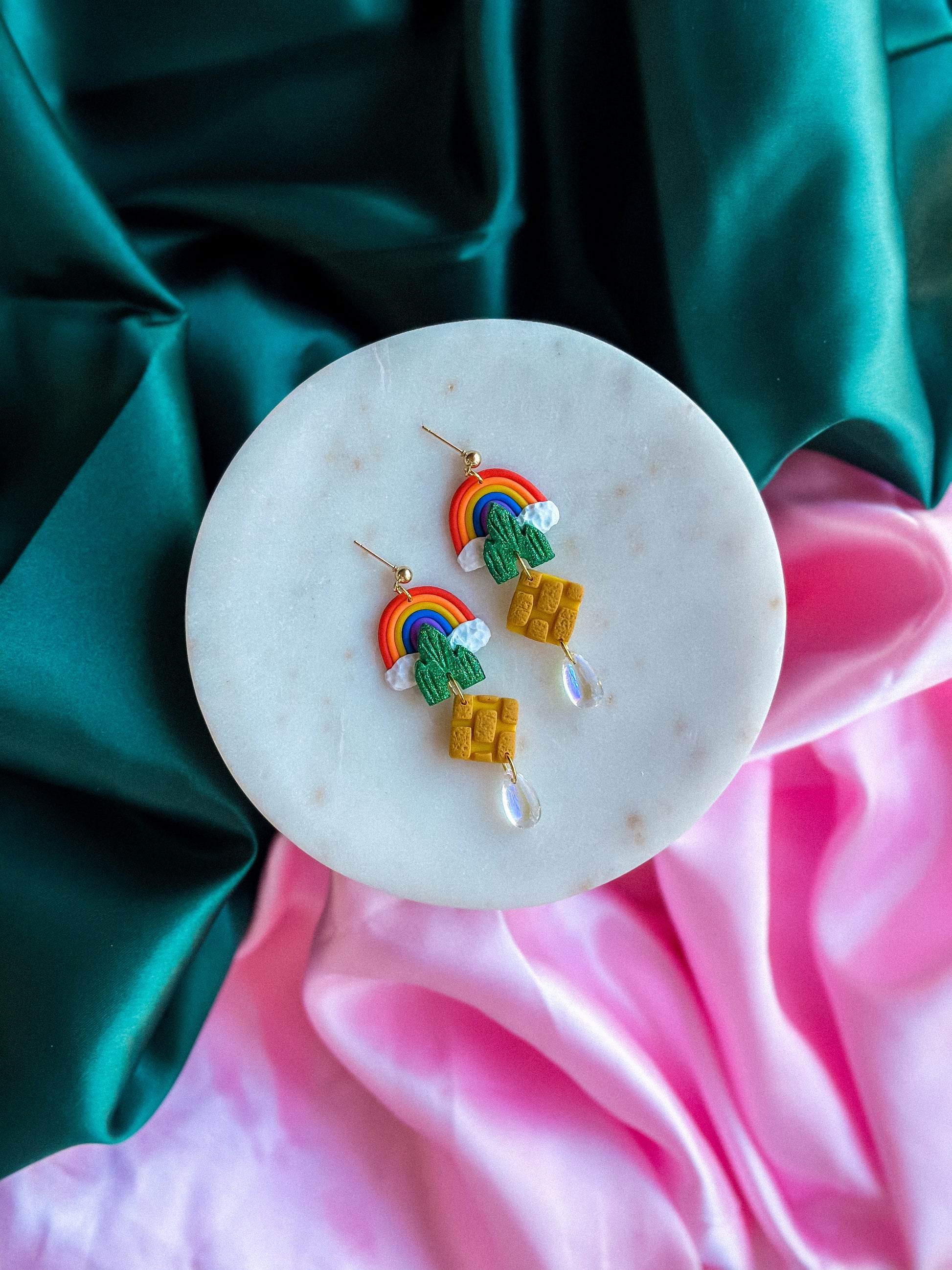 Wizard of Oz earrings yellow brick road handmade polymer clay earrings emerald city earrings